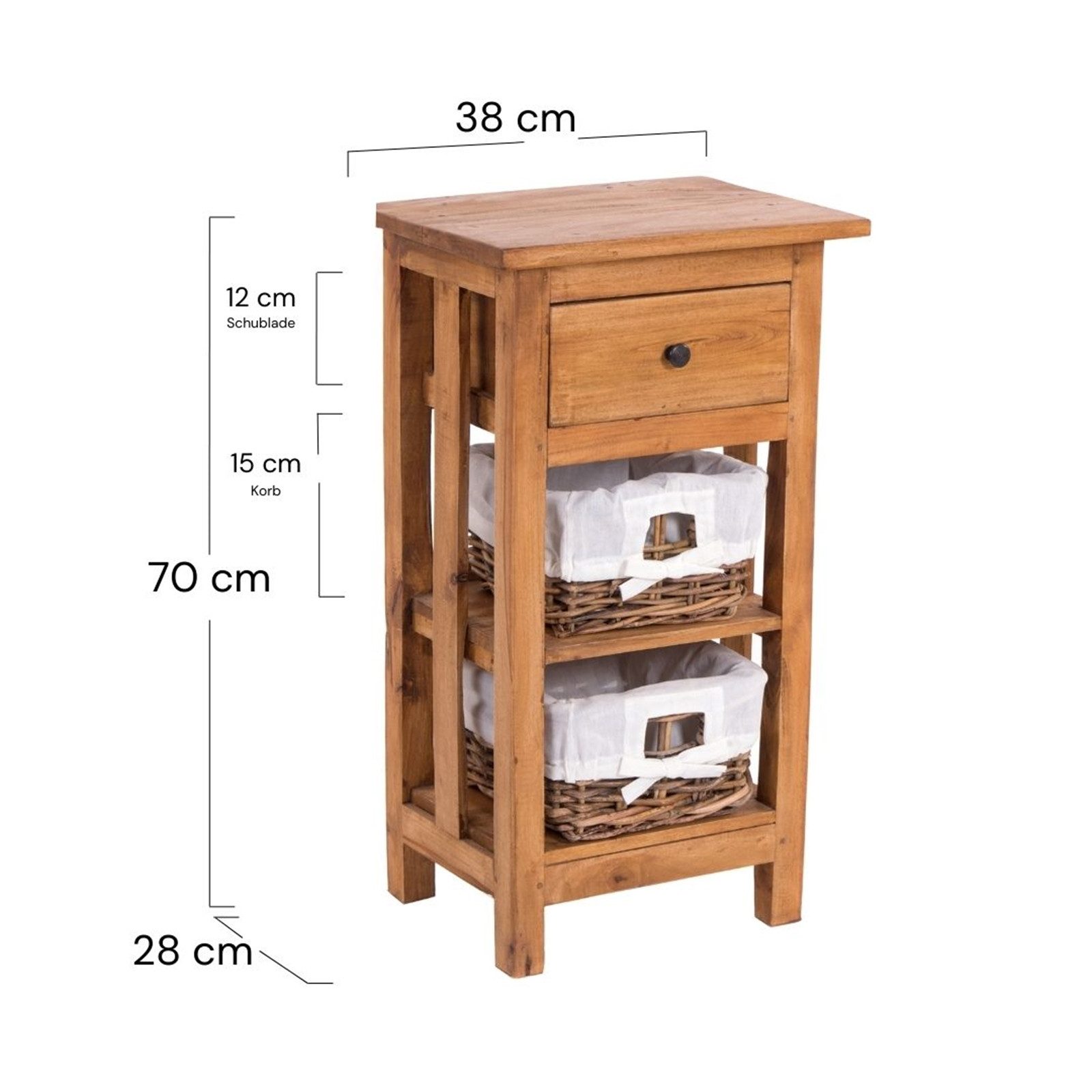 DESIGN DELIGHTS Telefontisch TELEFONTISCH "RATTAN 70", 70x38x28cm (HxBxT), Altholz massiv Beistell – Bild 2 von 5