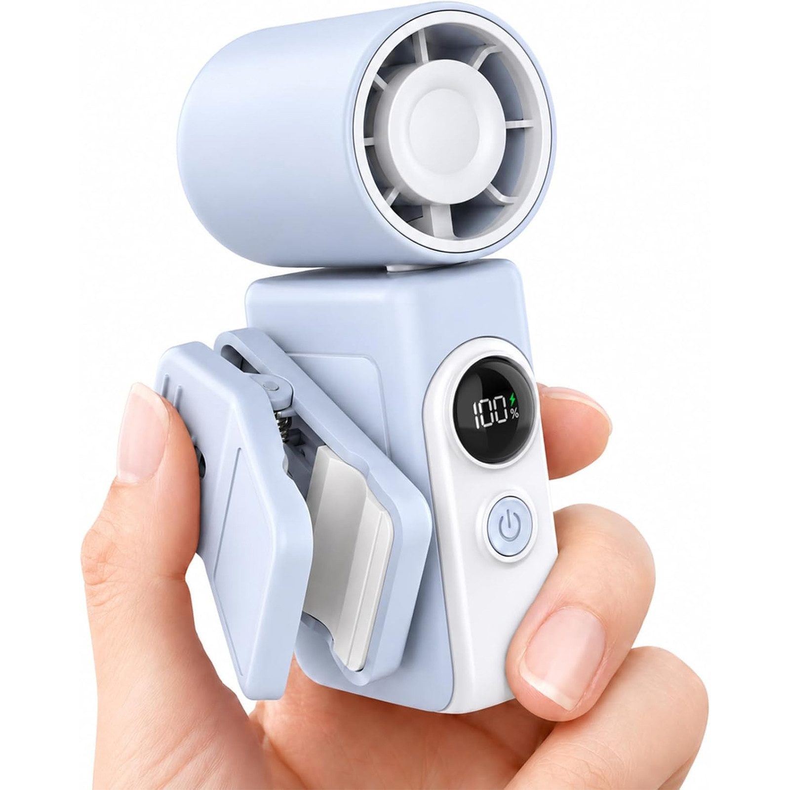 MOPUEA Mini USB-Ventilator Tragbarer Mini Ventilator 3in1 Clip USB Stark & Leise, 360° drehbar, LED Anzeige, USB Akku, Clip, tragbar