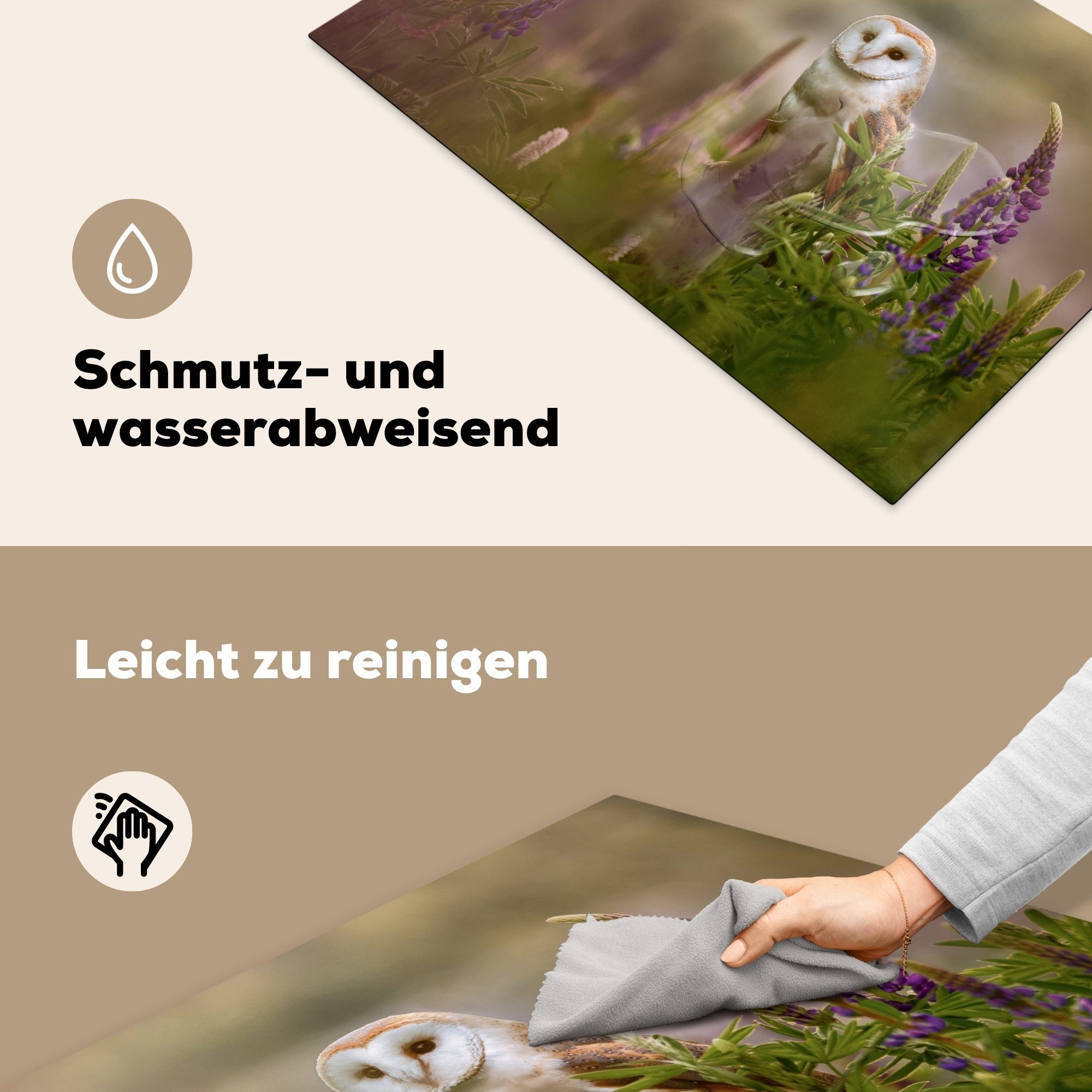 MuchoWow für - - Vinyl, küche, 81x52 Ceranfeldabdeckung cm, Induktionskochfeld Blumen die tlg), Schutz Vogel, (1 Herdblende-/Abdeckplatte Eule