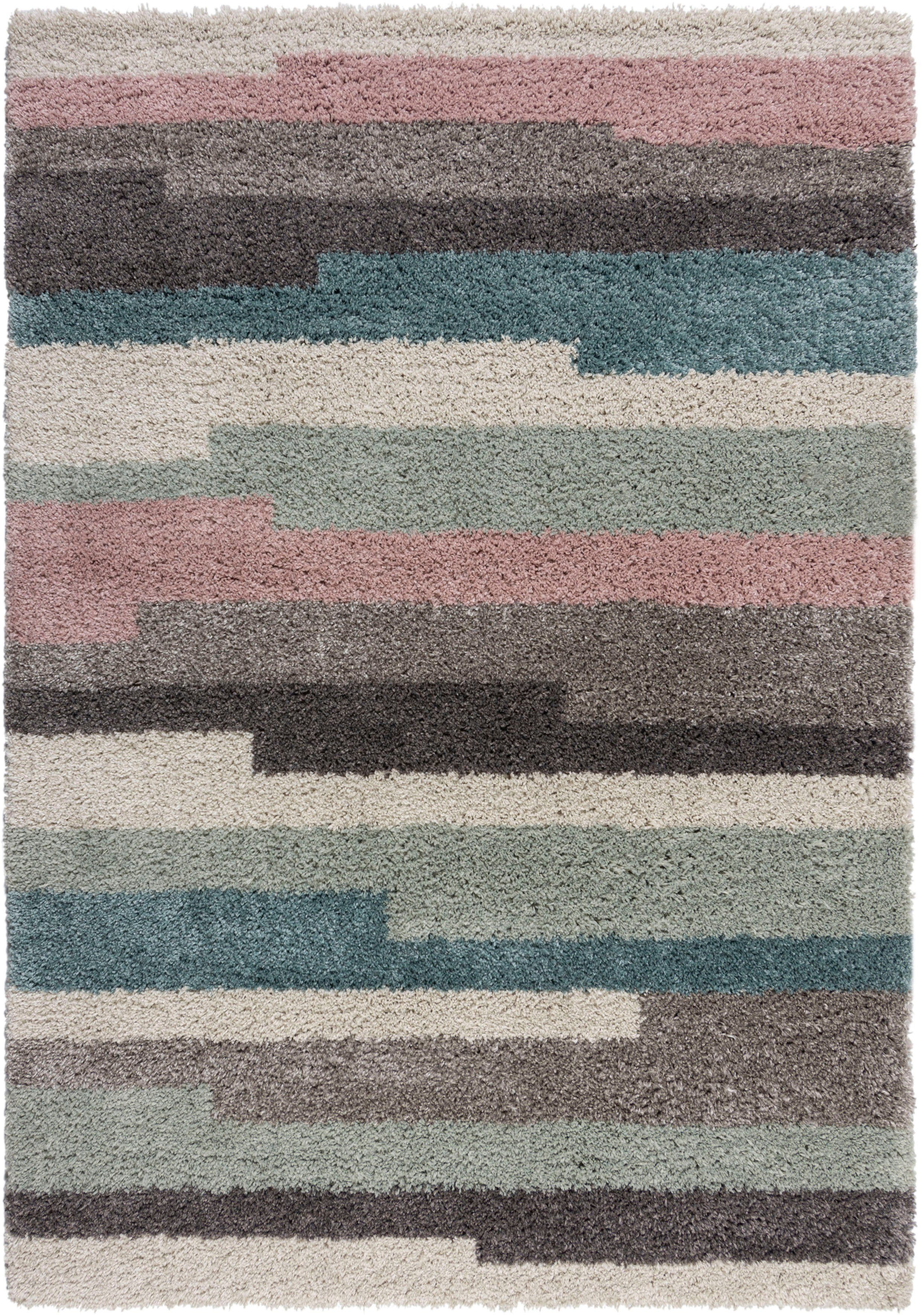Hochflor-Teppich Deka, FLAIR RUGS, mm, gestreiftes Höhe: & Muster, geometrisches rechteckig, 30 mehrfarbig