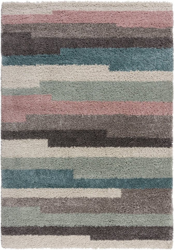 Hochflor-Teppich Deka, FLAIR RUGS, rechteckig, Höhe: 30 mm, gestreiftes &  geometrisches Muster, mehrfarbig