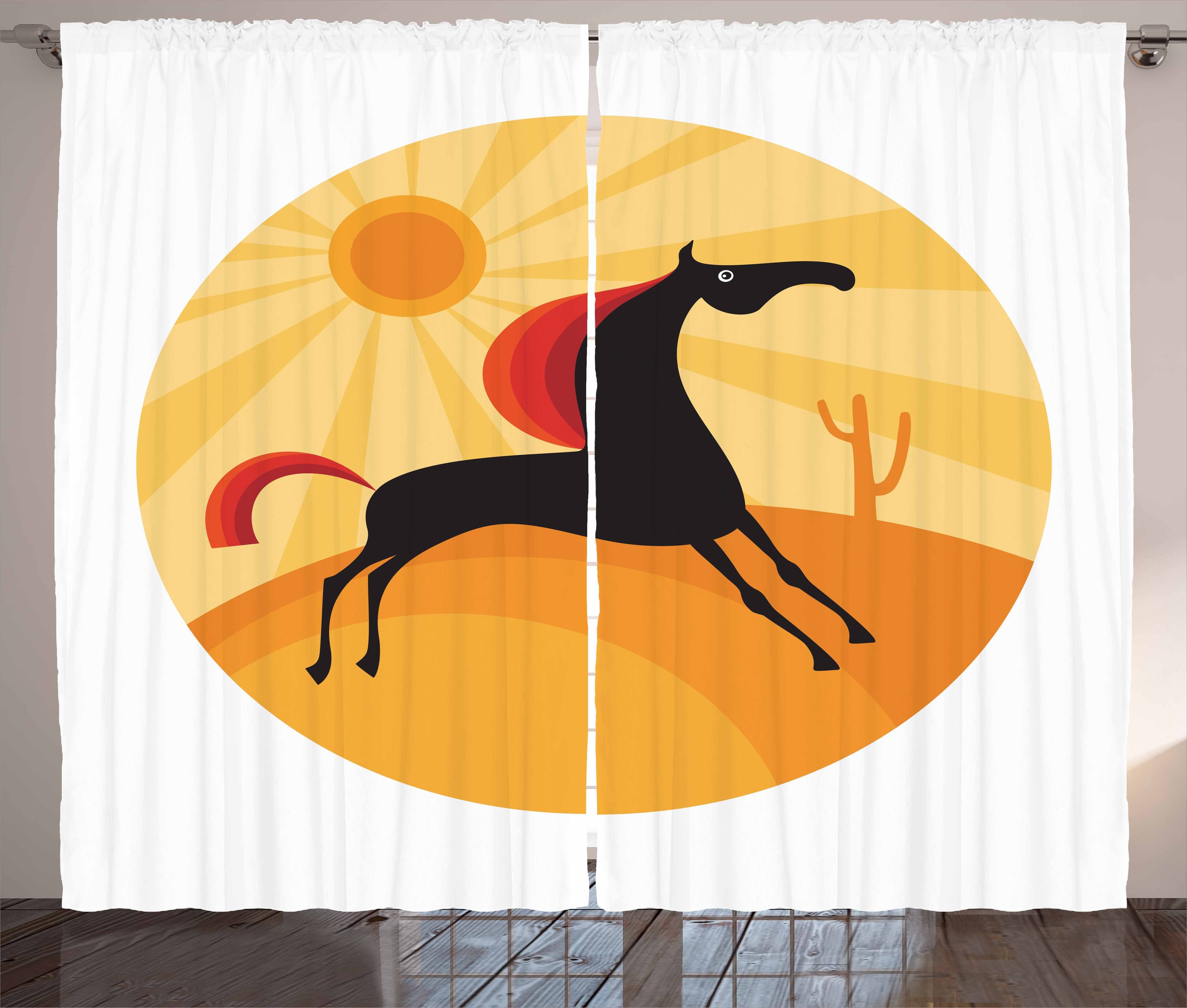 Gardine Schlafzimmer Kräuselband Vorhang mit Schlaufen und Haken, Abakuhaus, Pferd Abstrakt Tier Wüste