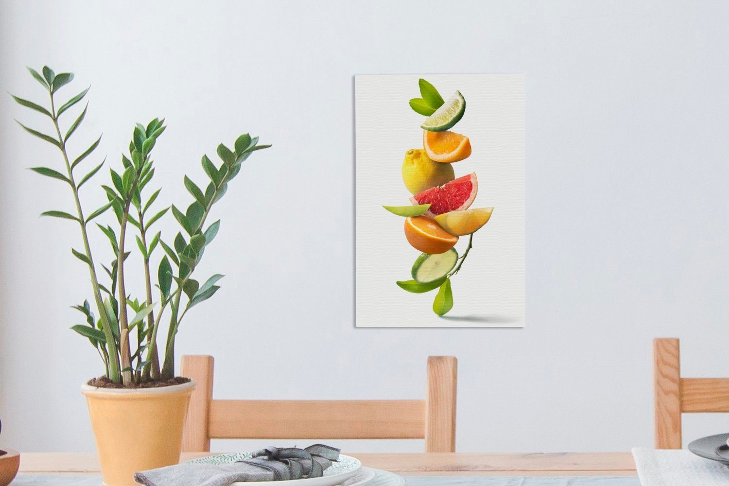 inkl. - Gemälde, bespannt Obst OneMillionCanvasses® St), Weiß, cm 20x30 fertig Zitrusfrüchte Zackenaufhänger, - Leinwandbild Leinwandbild (1