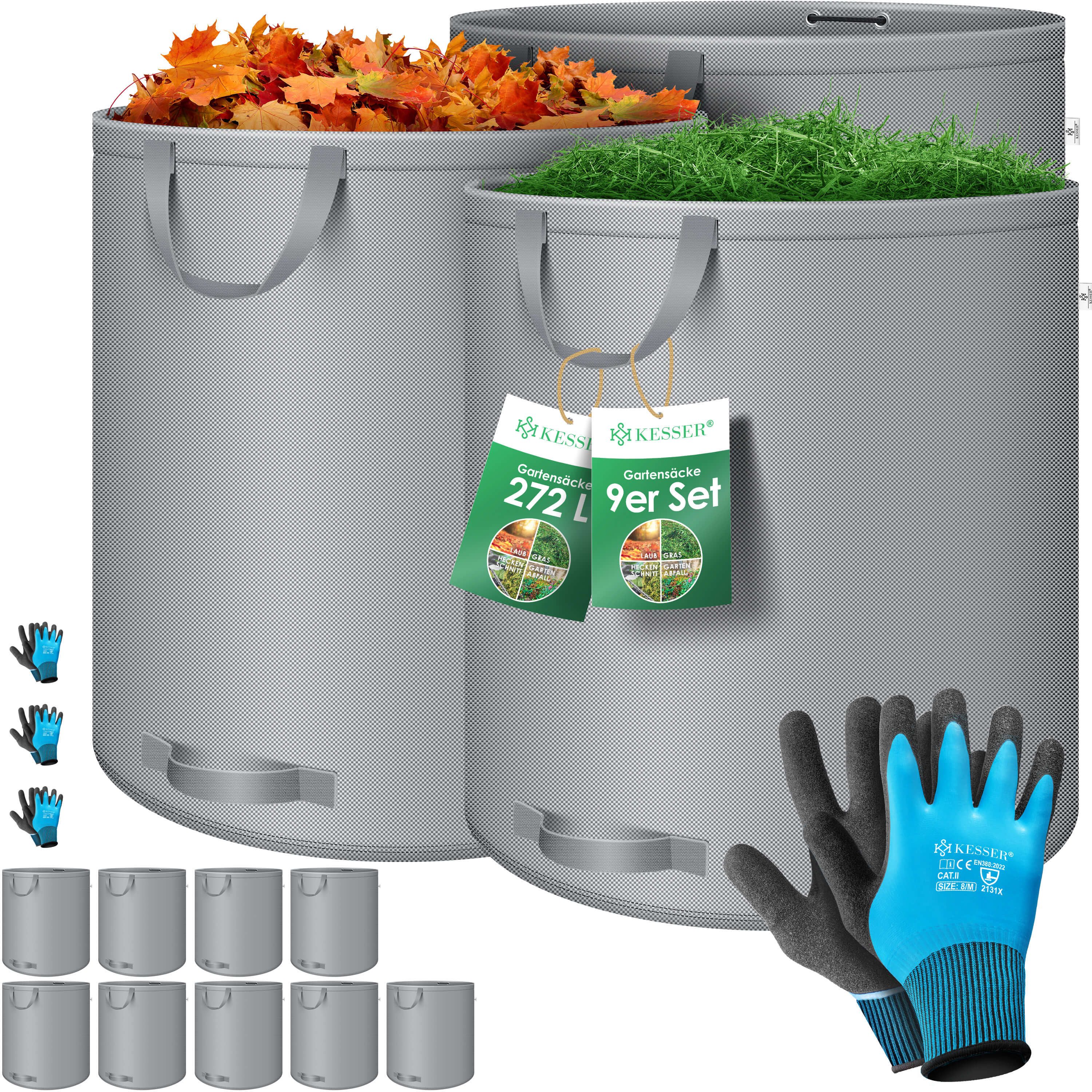 KESSER Gartensack, 272 l, (9-tlg), Gartensack Set Laubsack Gartenabfallsack inkl. Handschuhe