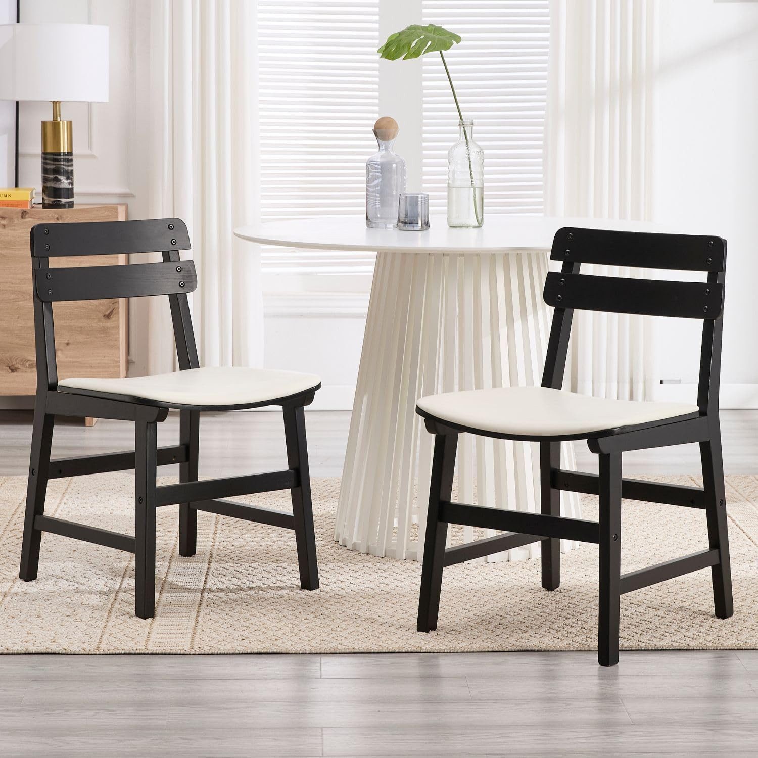 WAHSON OFFICE CHAIRS Esszimmerstuhl 2er Set Küchenstuhl Holz mit PU Lederpolster, ergonomisch für Küche