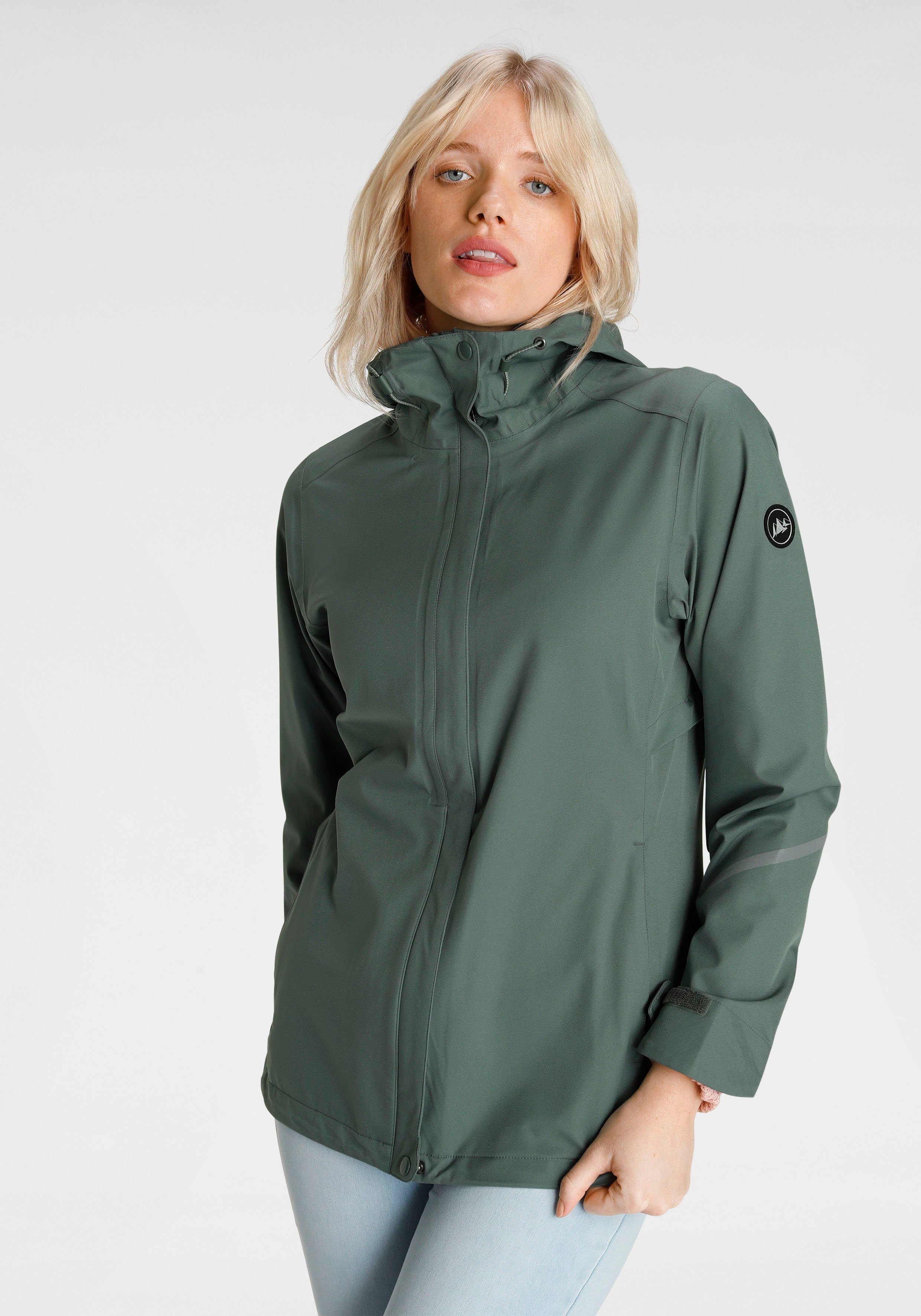 Polarino Regenjacke packable mit Reflektorstreifen salbeigrün