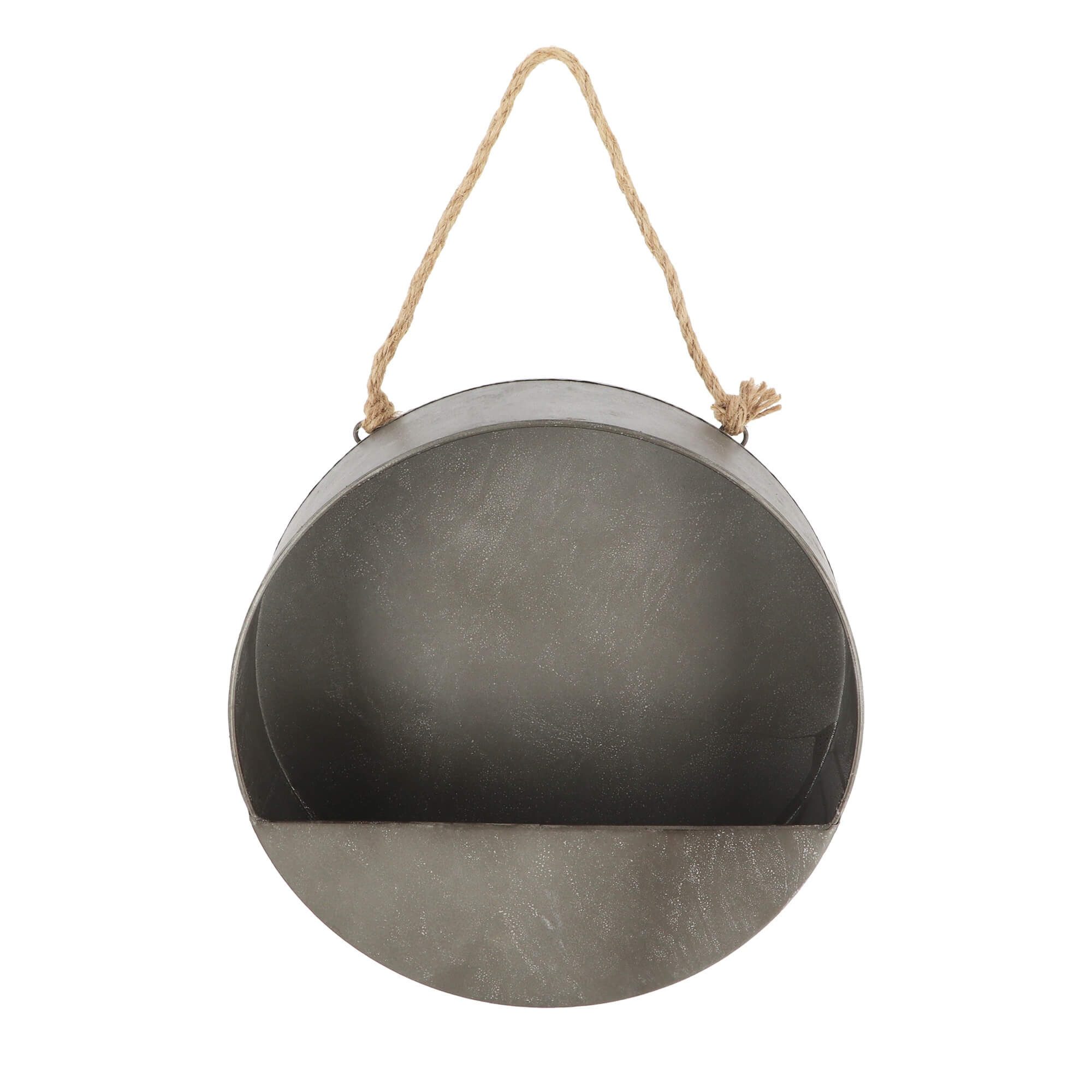 Dekowunder Blumenkasten Wandpflanzer Zink L Ø 35 cm – zum Aufhängen mit Juteband, Vintage-Look