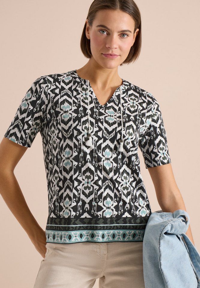 CECIL Print-Shirt mit geschlitztem Rundhalsausschnitt