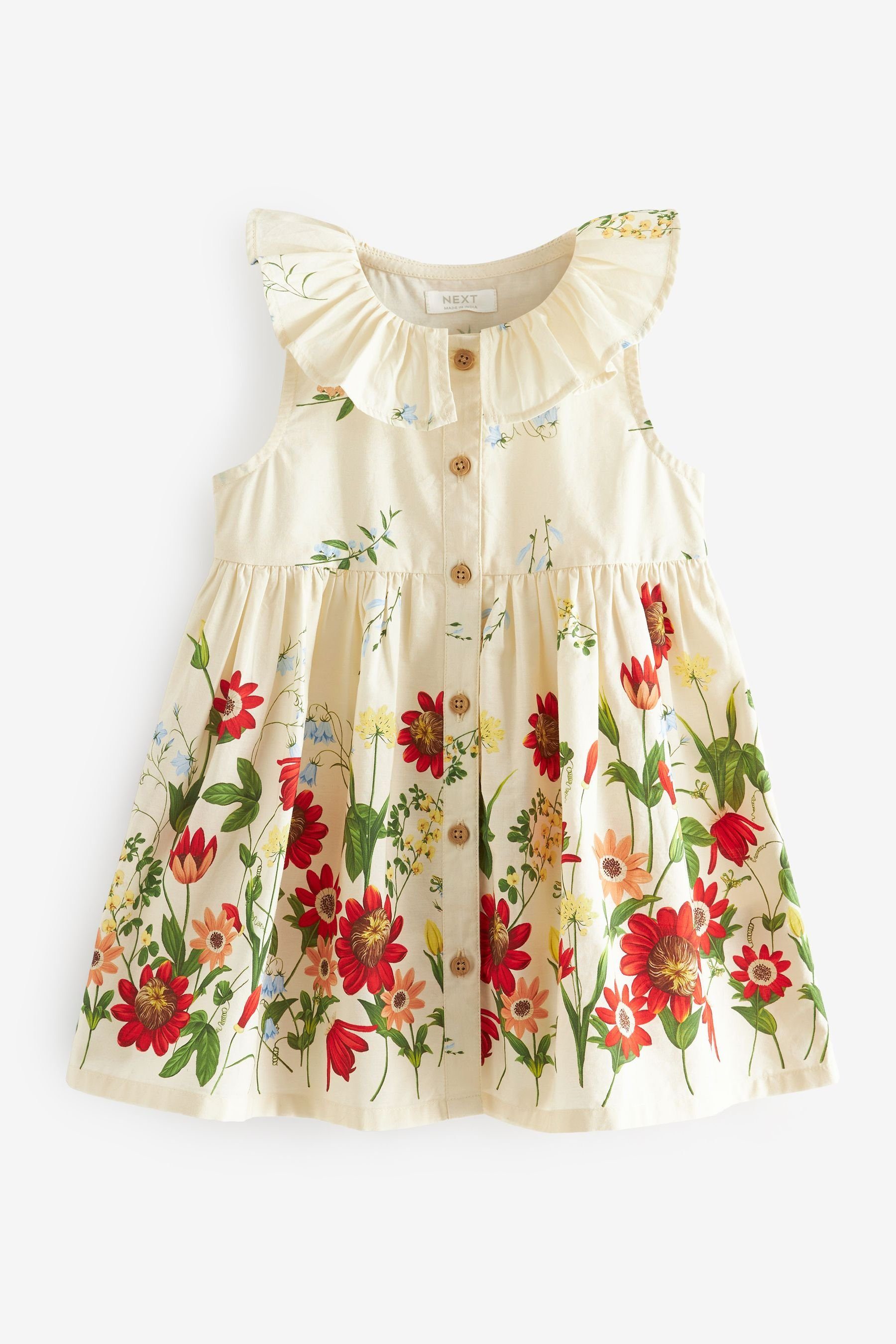 Next Sommerkleid Kleid mit Rüschenkragen (1-tlg) Cream/Red Border Print