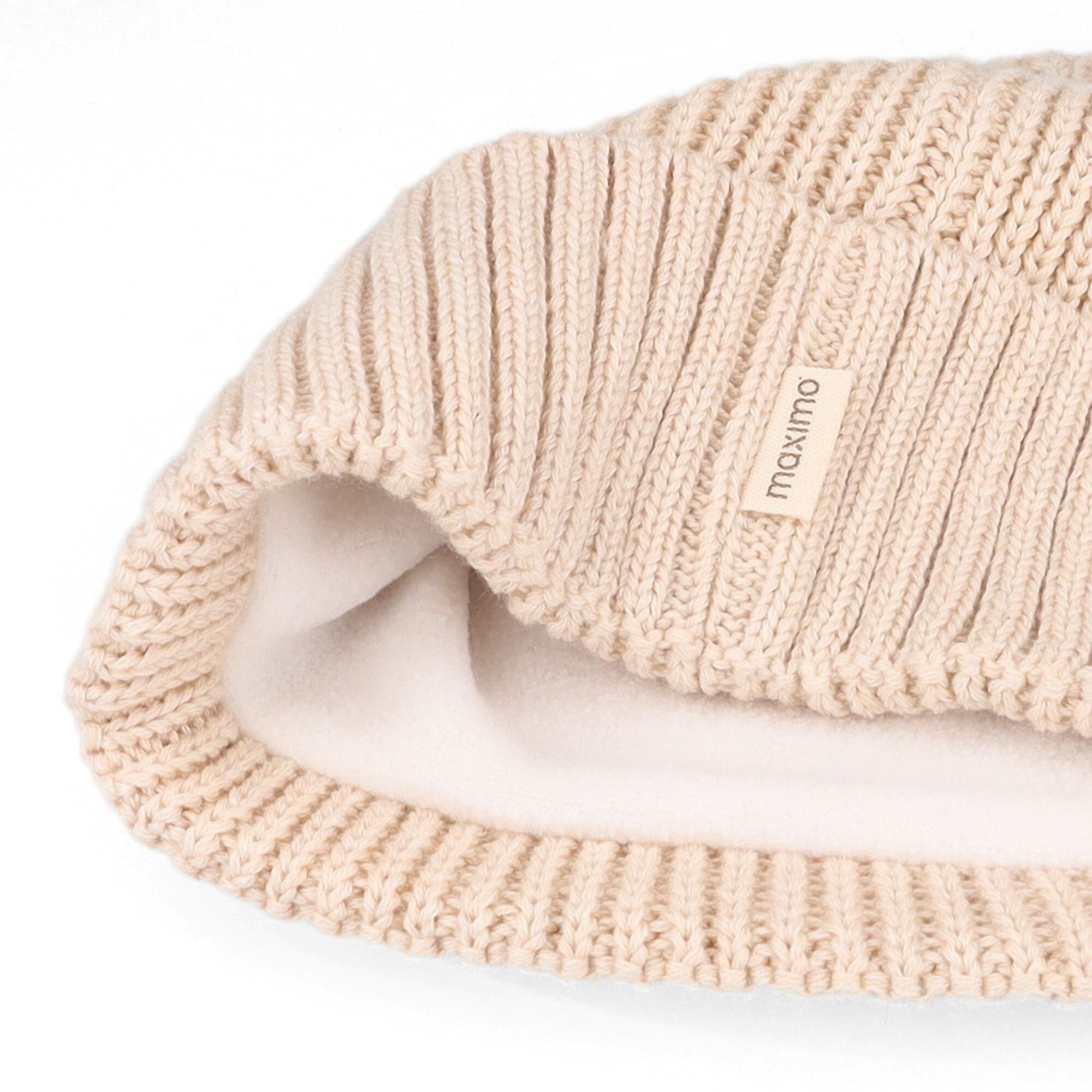 MAXIMO Strickmütze MINI-Beanie, Bär, Umschlag Frotteestickerei, Vollfutter (1-St)