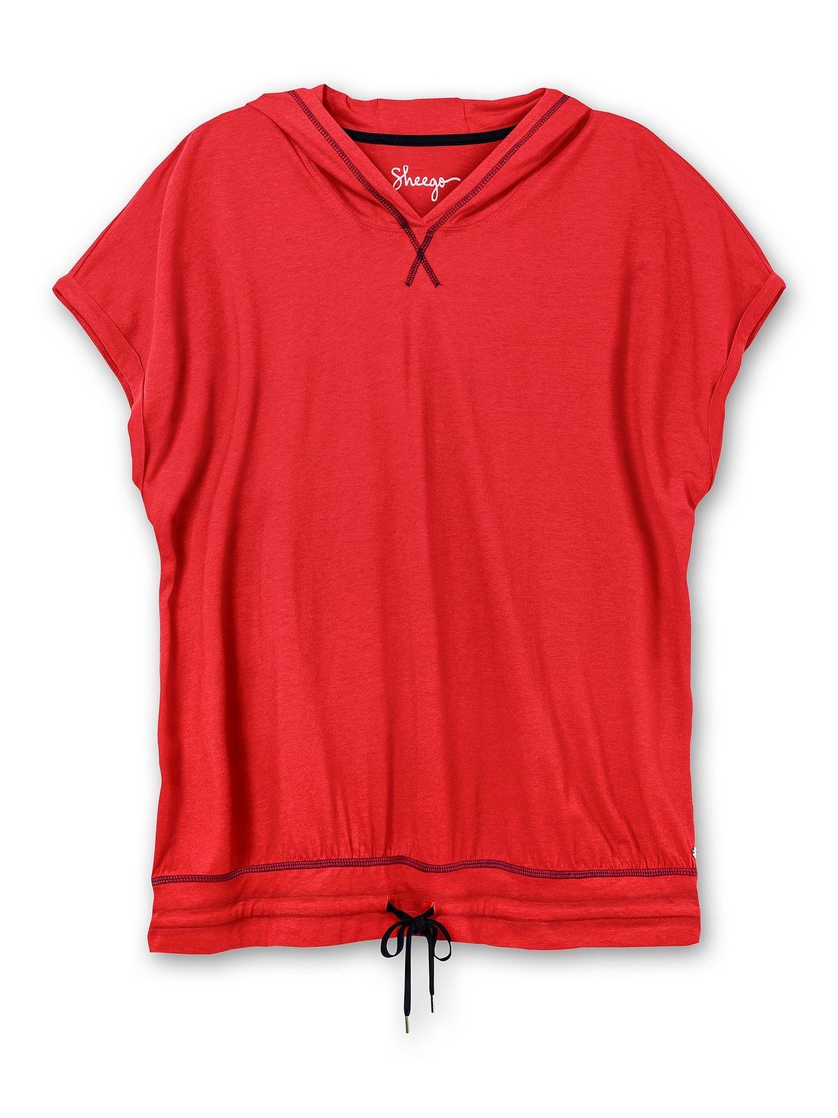 Sheego T-Shirt Große Größen mit und Kapuze mohnrot Saumbund