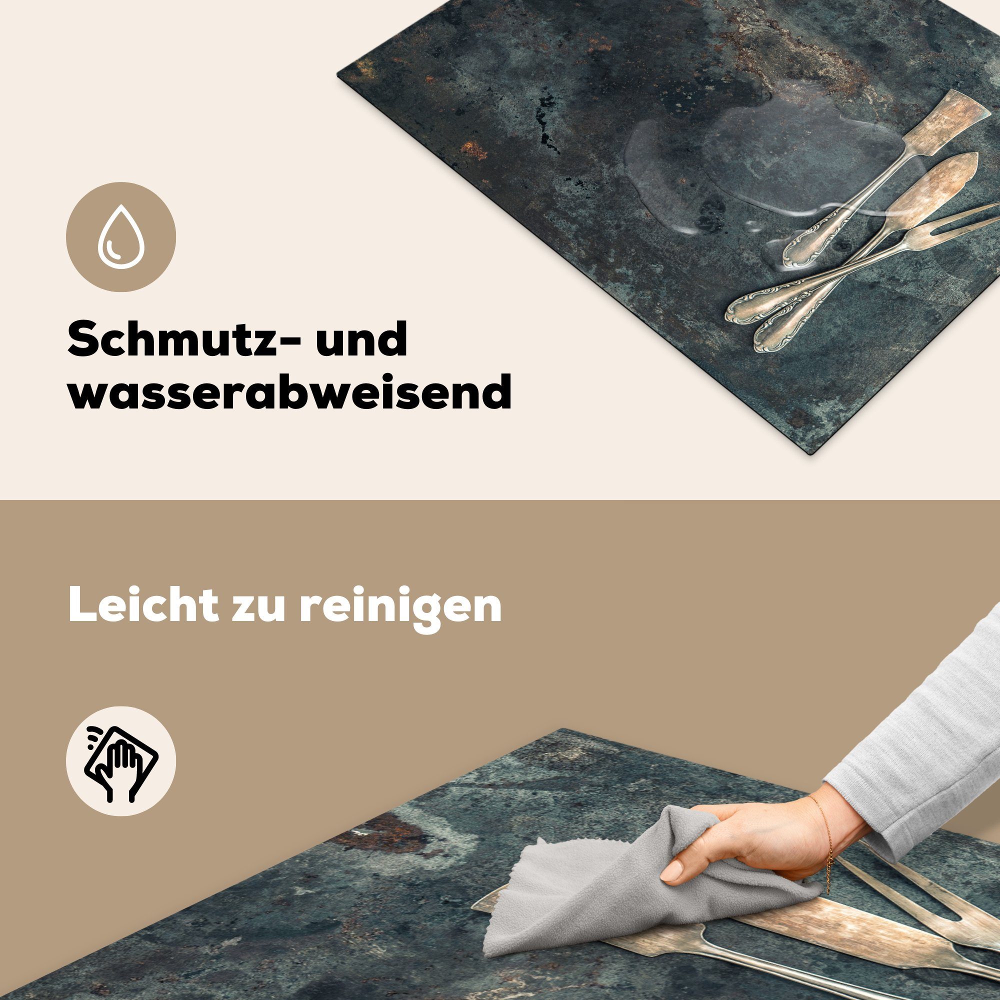 70x52 - Marmor MuchoWow Land (1 cm, Ceranfeldabdeckung Vinyl, Arbeitsfläche Induktionsschutz Mobile tlg), Besteck nutzbar, - Kochfeld - Herdblende-/Abdeckplatte -, -