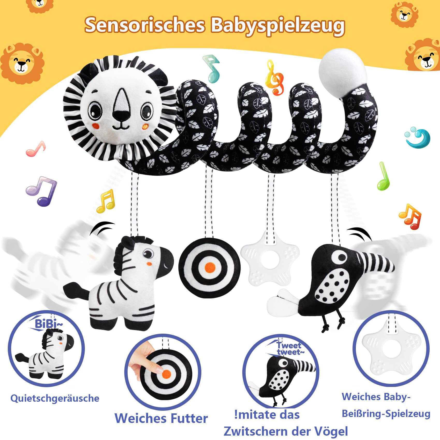 CLTYQ Kinderwagenkette Baby-Autositzspielzeug,schwarz-weiße Spiralrassel Lö günstig online kaufen