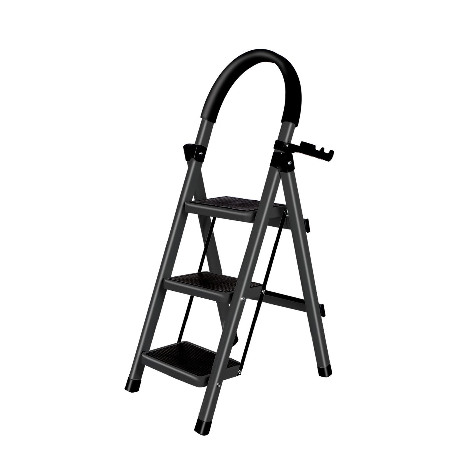 JEOBEST Trittleiter Stufenleiter, Klappleiter Tritthocker mit Handläufen, ( 3 Stufen) Sicherheitsleiter, Anti-Rutsch-stabilem und breitem Pedal