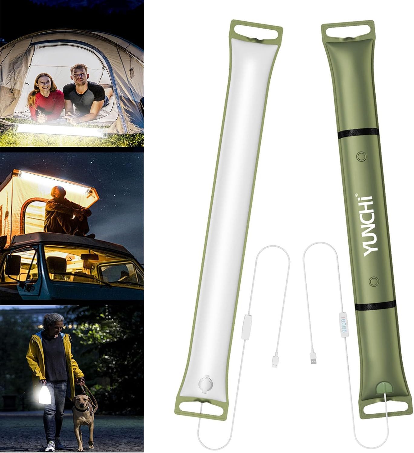 LA CUTE LED Taschenlampe LED Campinglampe faltbar 500LM dimmbar Outdoor Licht IPX4 USB Akku (Tragbare LED-Notleuchte für Outdoor & Camping (1er-Set), 1 faltbares LED-Campinglicht inkl. Zubehör (Grün), Faltbar, aufblasbar, magnetisch, dimmbar, 3 Leuchtmodi