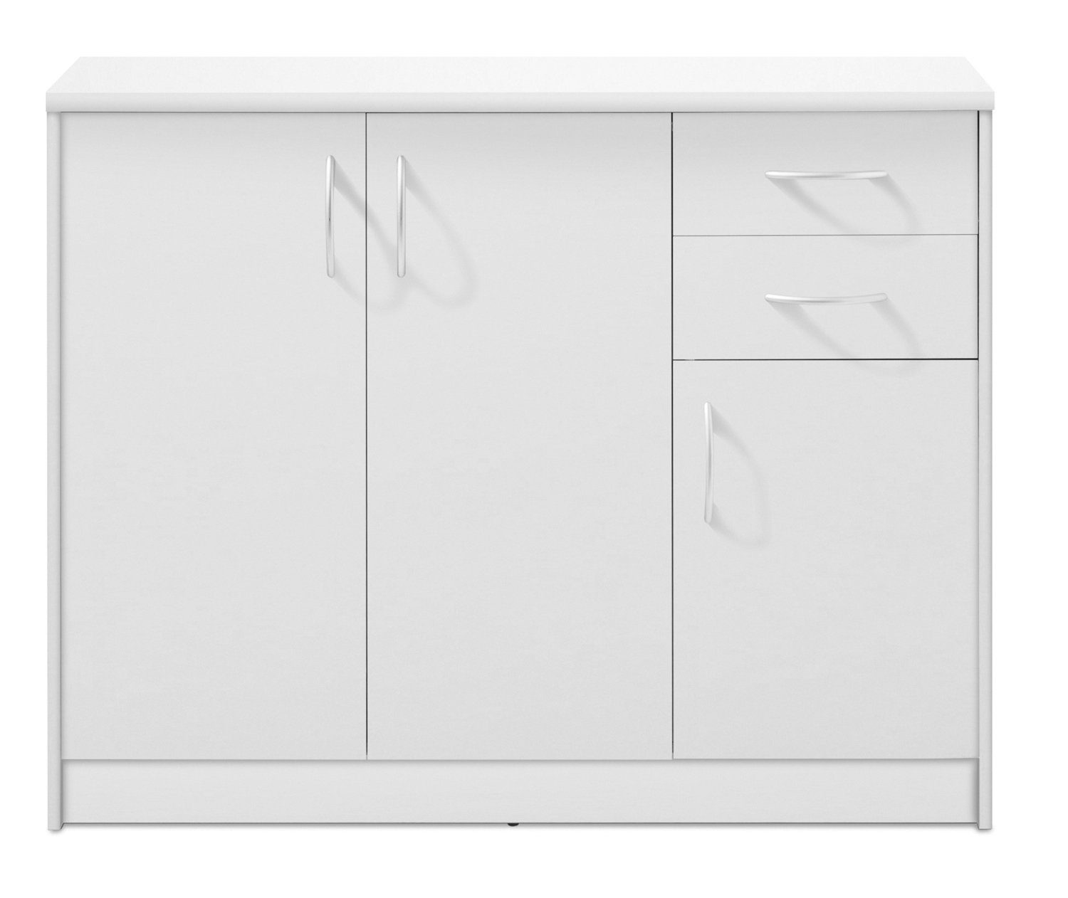 Kommode OPTIMUS, B 109 x H 86 cm, Weiß matt, mit 3 Türen und 2 Schubladen