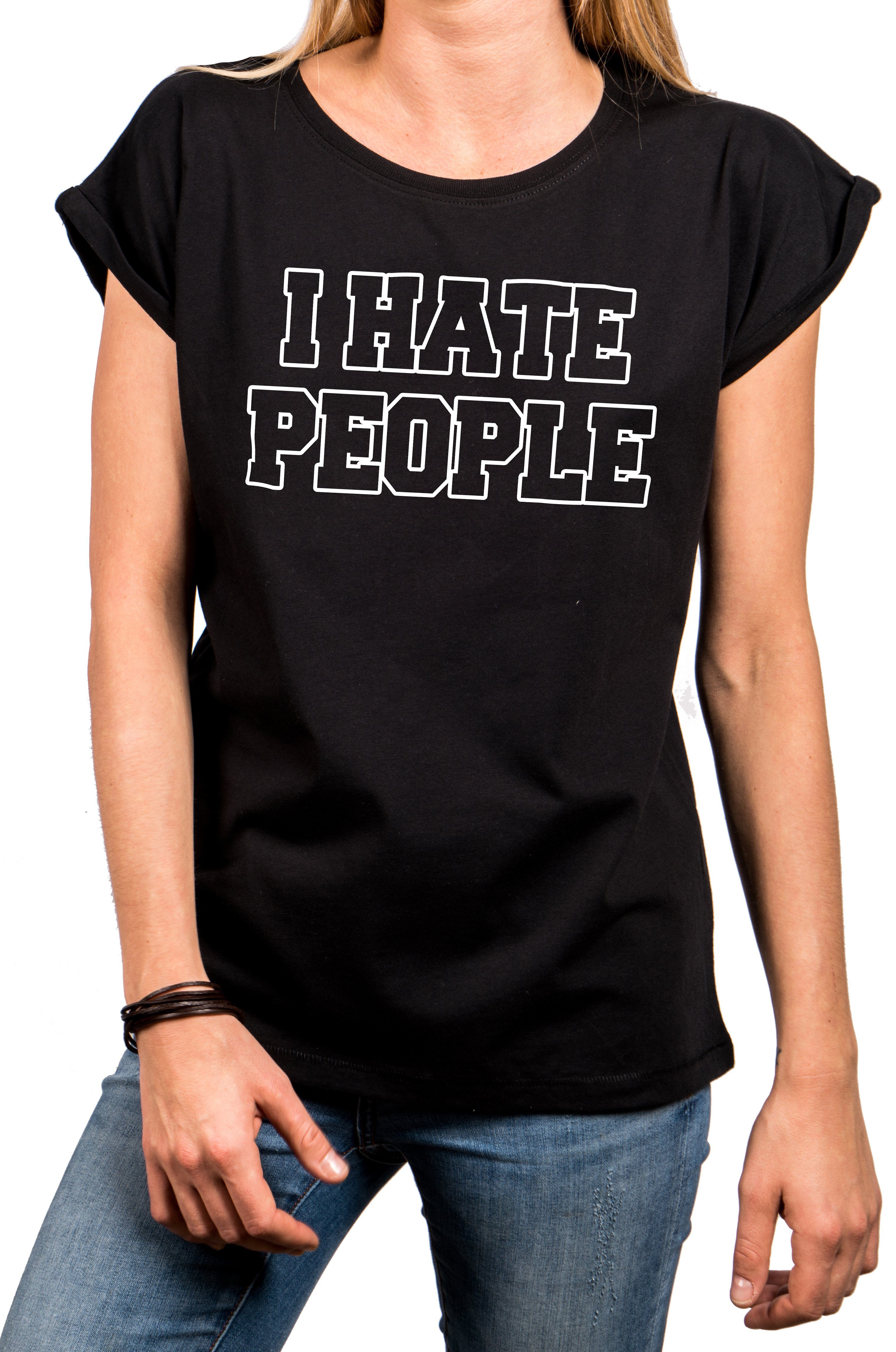 MAKAYA Print-Shirt Damen Statement - Hate People Lustige Oberteile Sprüche  Damenshirt Top mit Druck, aus Baumwolle, große Größen