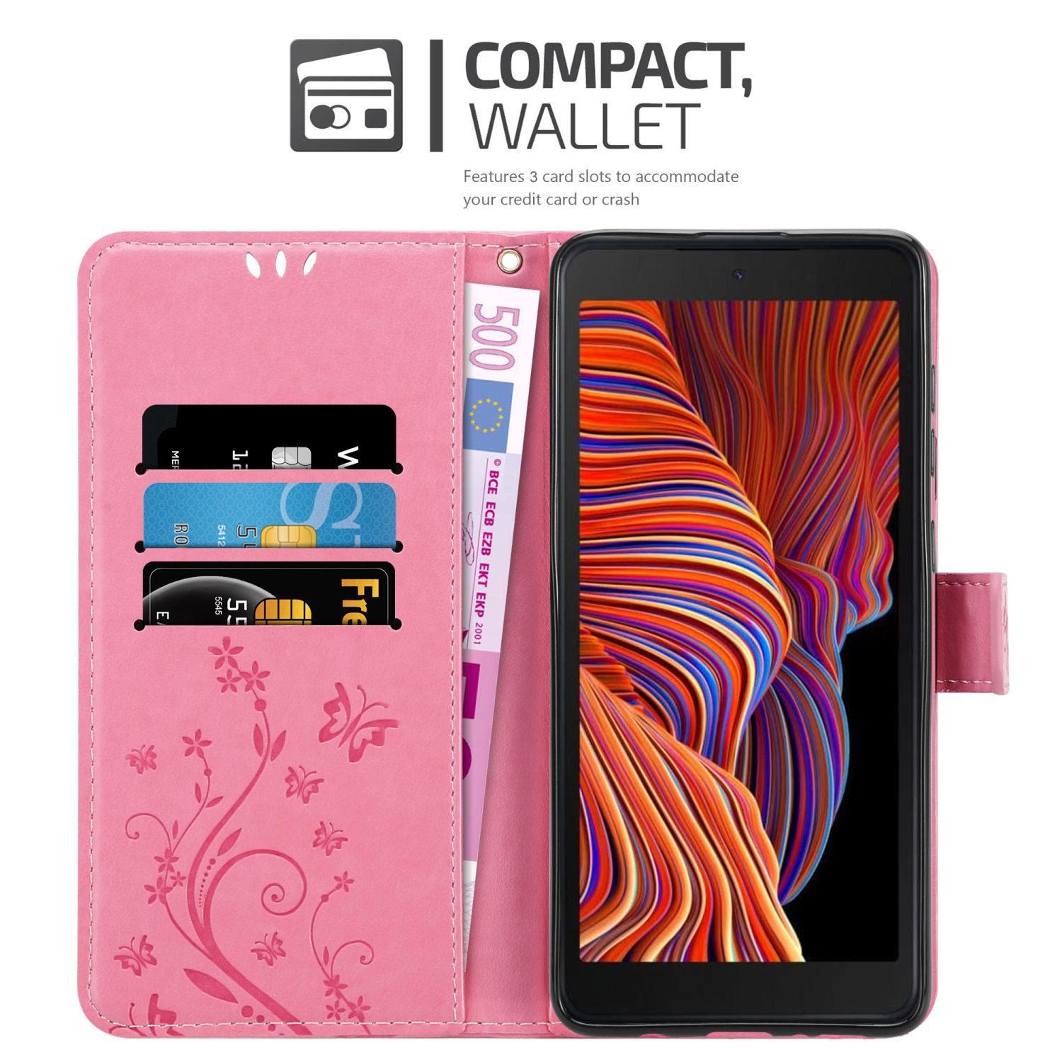 Cadorabo Handyhülle für Samsung Galaxy XCover 5 Hülle Samsung Galaxy XCover 5, Hülle Schutzhülle Blumen Flower mit Standfunktion Kartenfach Magnet