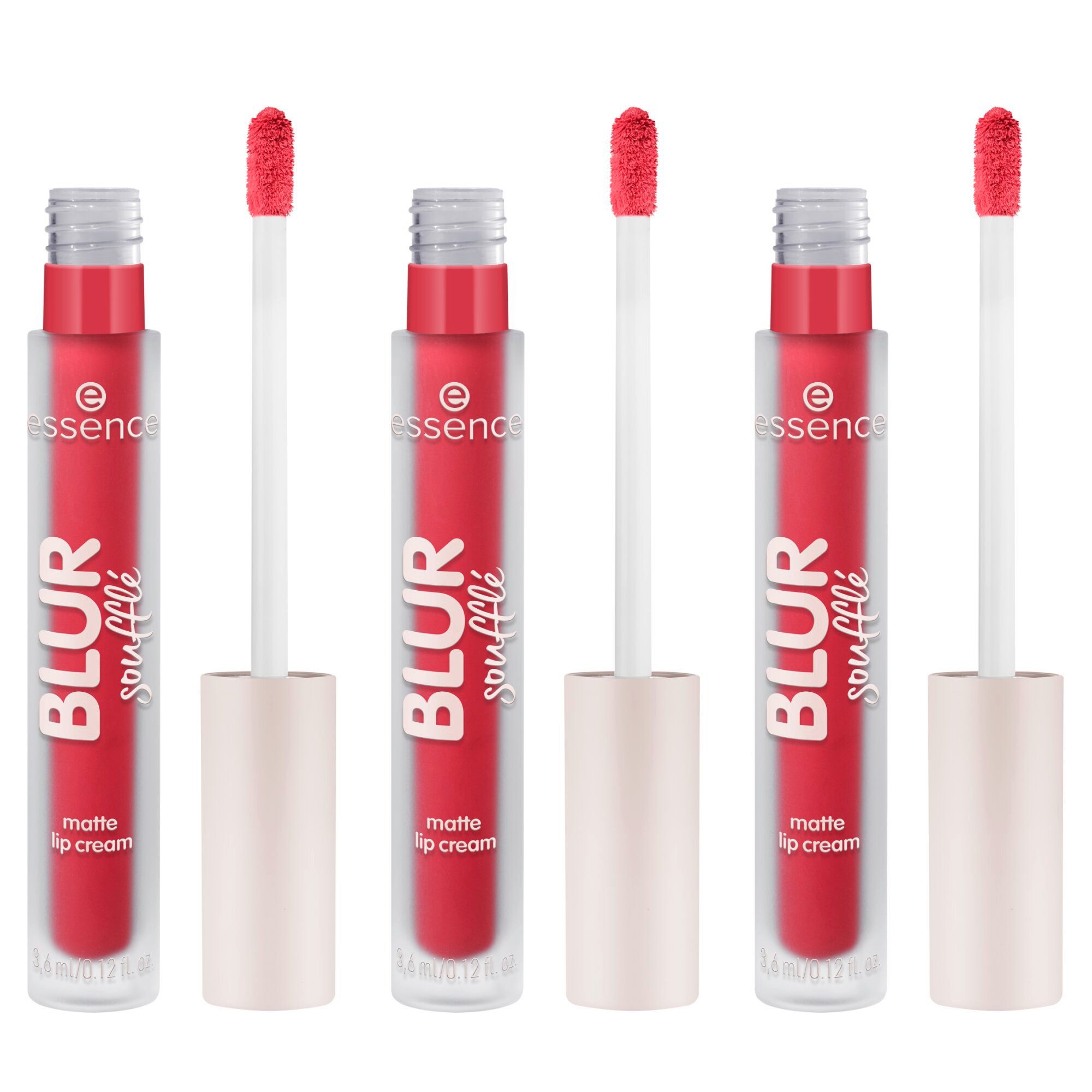 Essence Lippenstift BLUR SOUFFLÉ MATTE LIP CREAM, 3-tlg., Semi-matte Textur mit Soft-Focus für perfekte Blurred Lips
