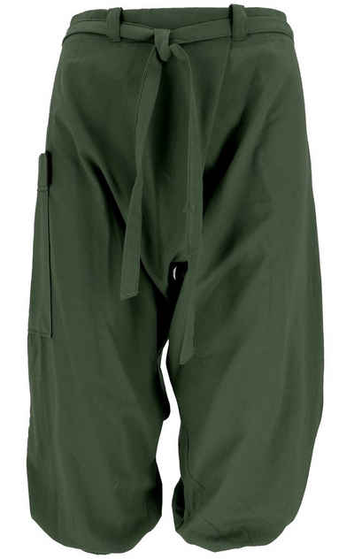 Guru-Shop Relaxhose Baggy Shorts, Sarouel Hose - khakigrün Ethno Style, alternative Bekleidung
