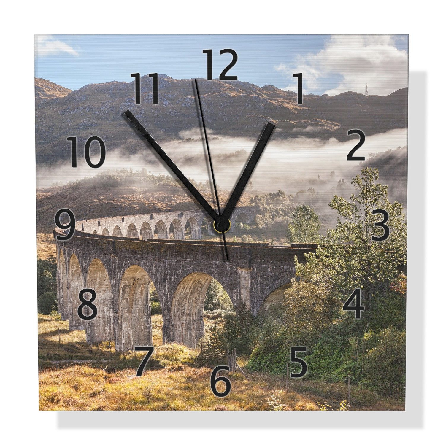 Wallario Wanduhr Viadukt im Morgennebel (Aluverbunduhr)