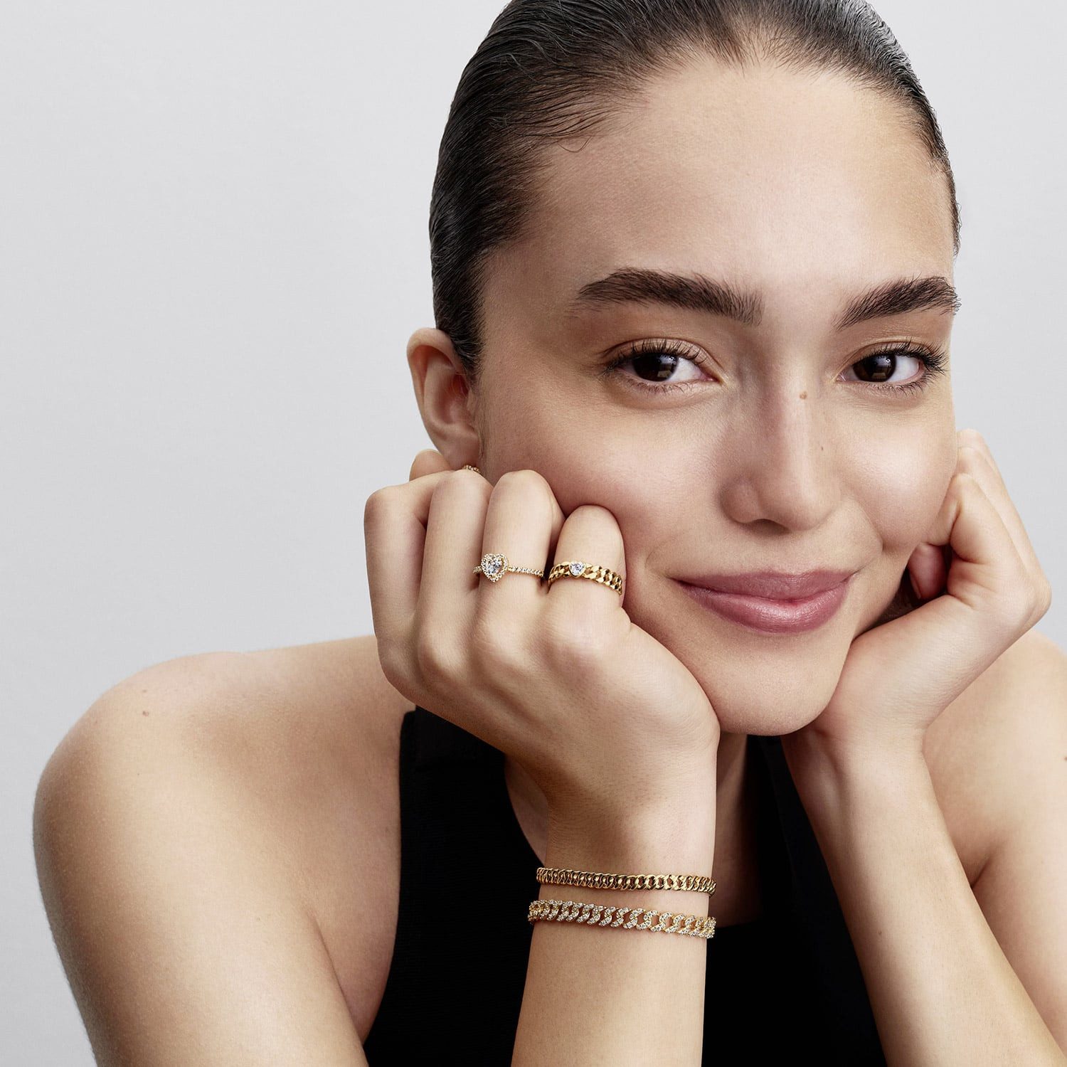 Pandora Fingerring DamenPanzerkette mit Goldfarben