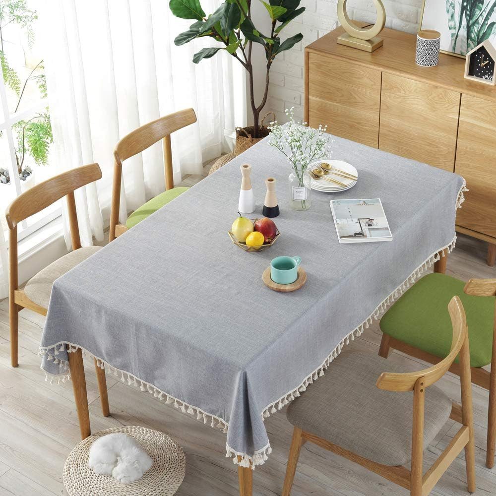 TUWENA Tischdecke Rechteckig Tischdecke,Leinen Baumwolle Tischtuch Abwaschbar mit Quaste