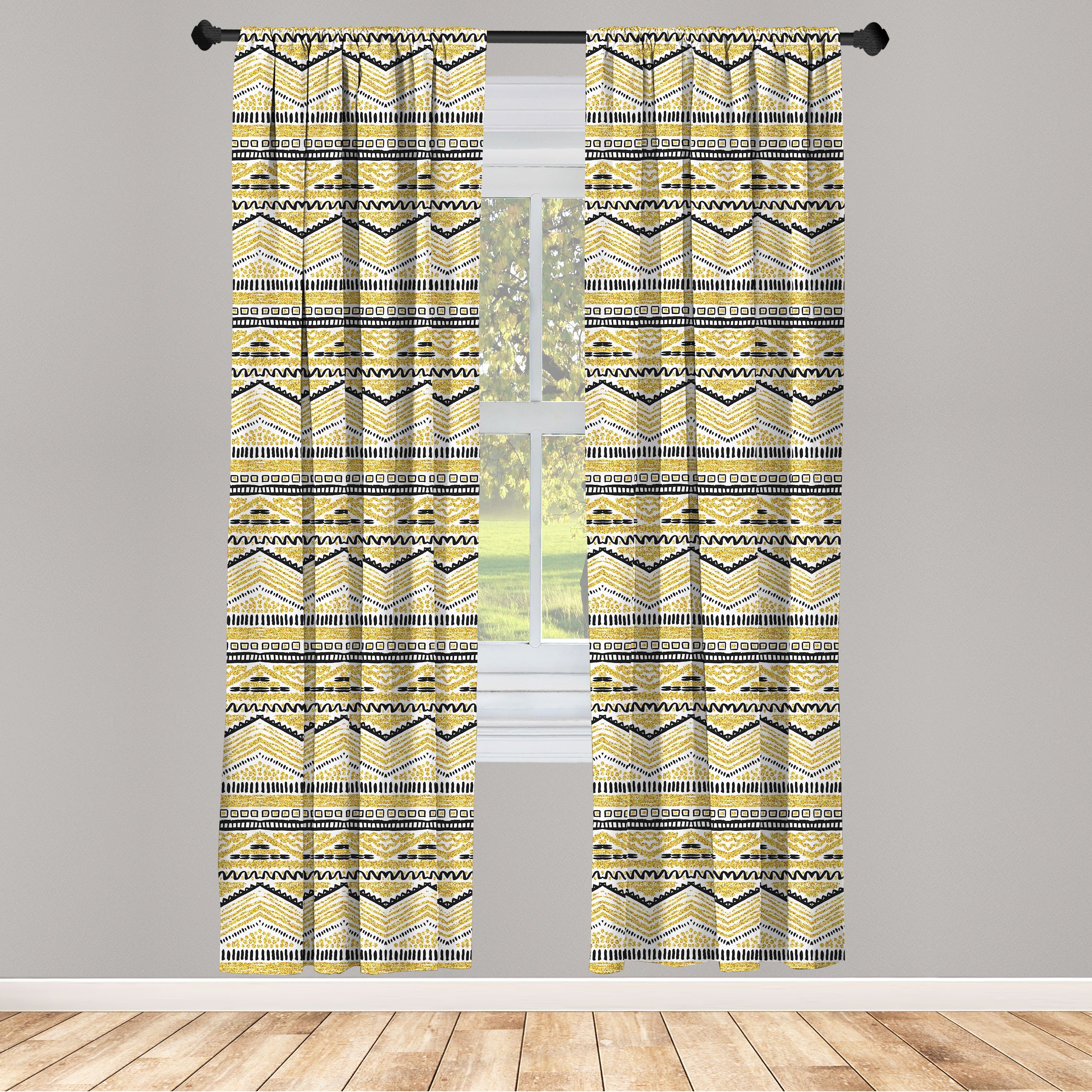 Wohnzimmer Dekor, für Linien Schlafzimmer Gardine Zig Gelb Vorhang Schwarz Microfaser, Abakuhaus, und Zag