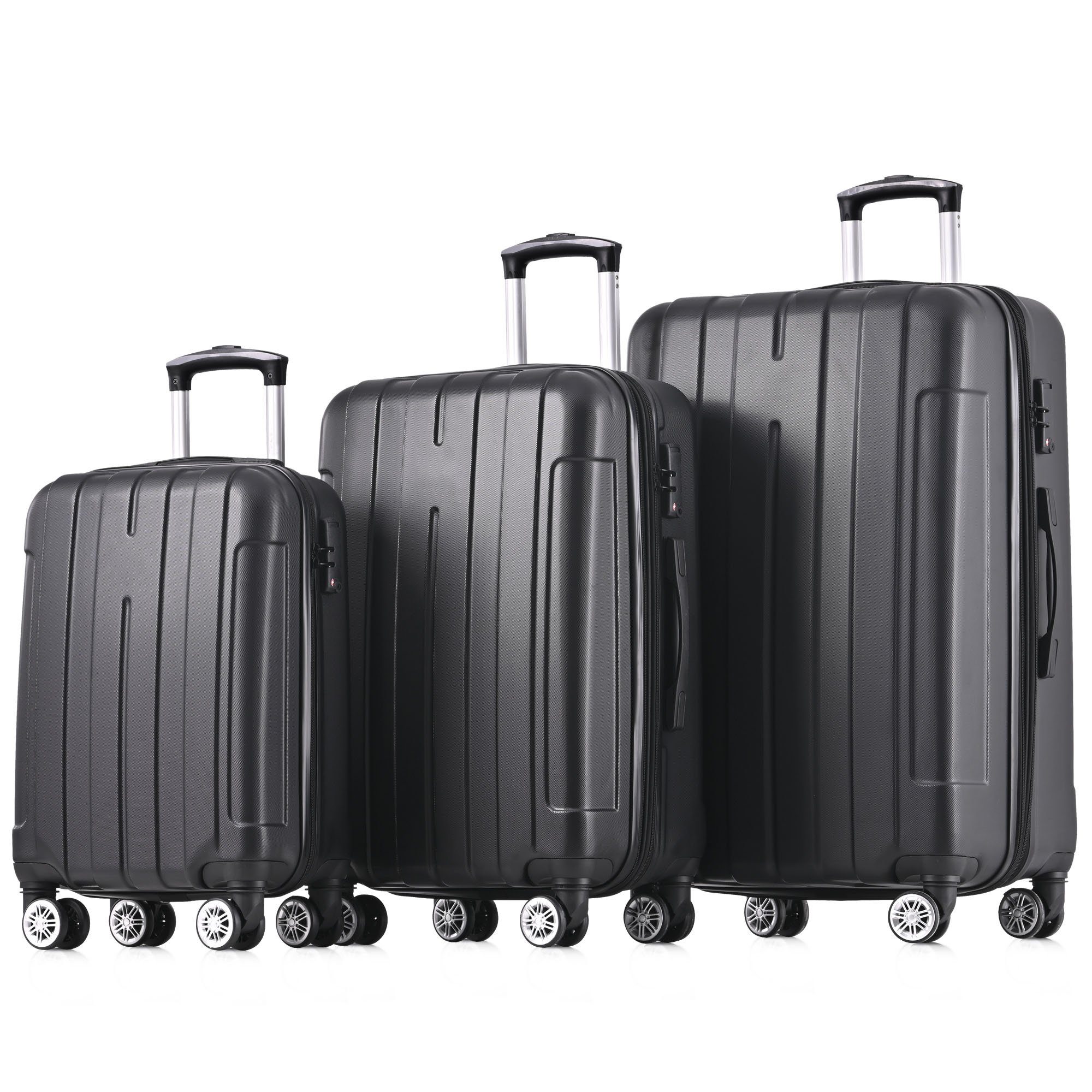 Odikalo Handgepäckkoffer M-L-XL-Set, Handgepäck, Universalrad, TSA-Schloss, viele Farbe schwarz