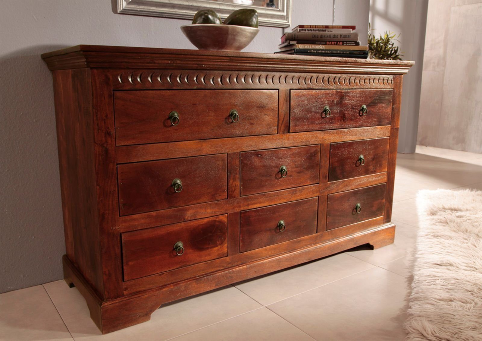 Massivmoebel24 Kommode OXFORD (Massivholz), Kommode Akazie 145x49x85 nougat lackiert OXFORD #524