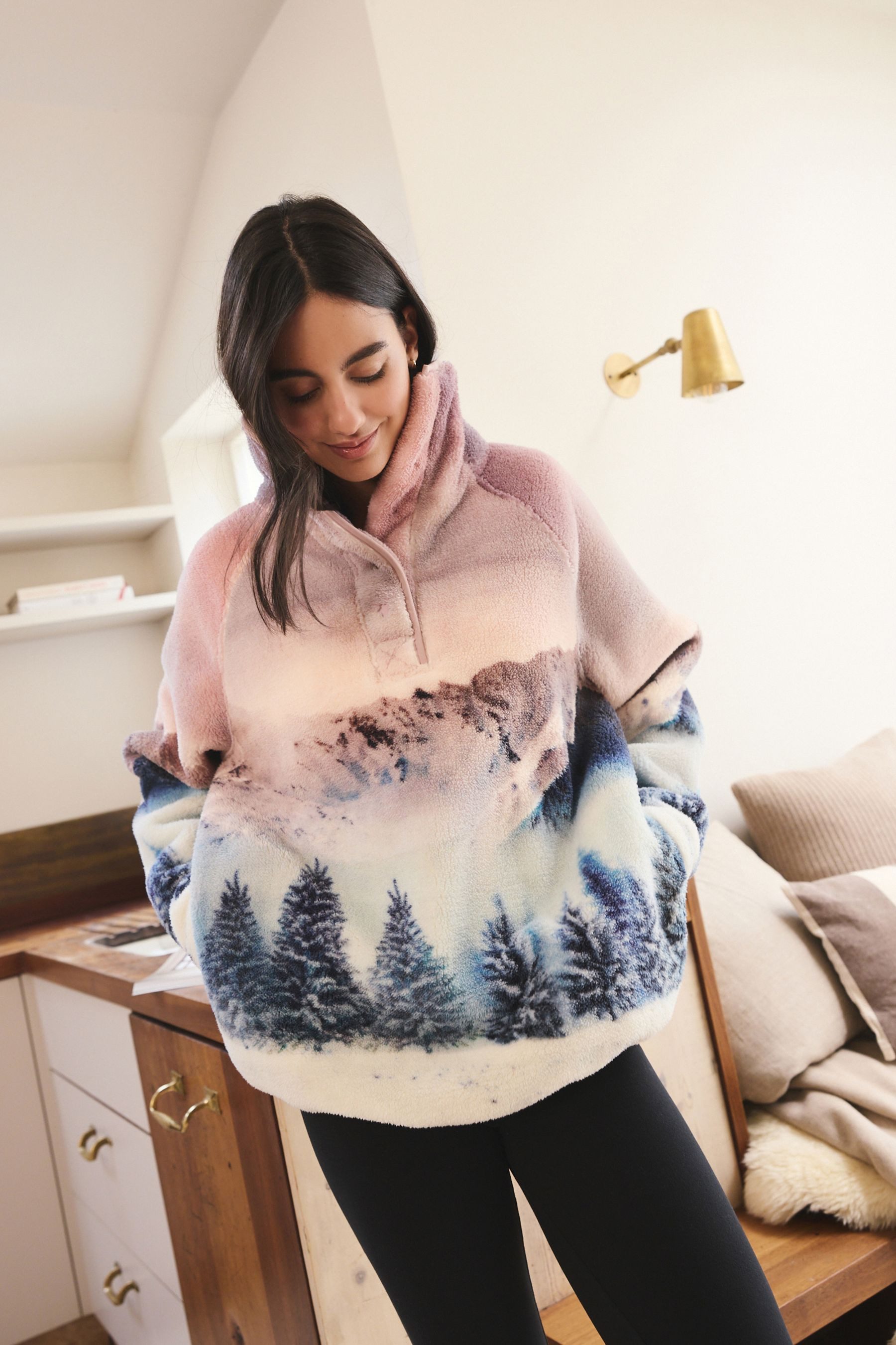 Next Fleecepullover Oberteil aus Borg-Fleece mit Print (1-tlg)
