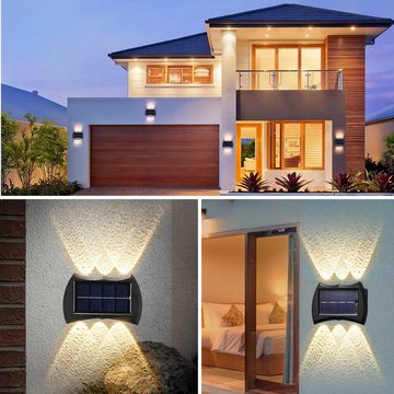 BlingBin LED Solarleuchte 4 Stück Wandbeleuchtung LED Solar Außen 6 LEDs Wandleuchten, Wasserdicht, LED fest integriert, warmes Licht, Solar Wandleuchten Dekorative für Garten Terrasse Treppe