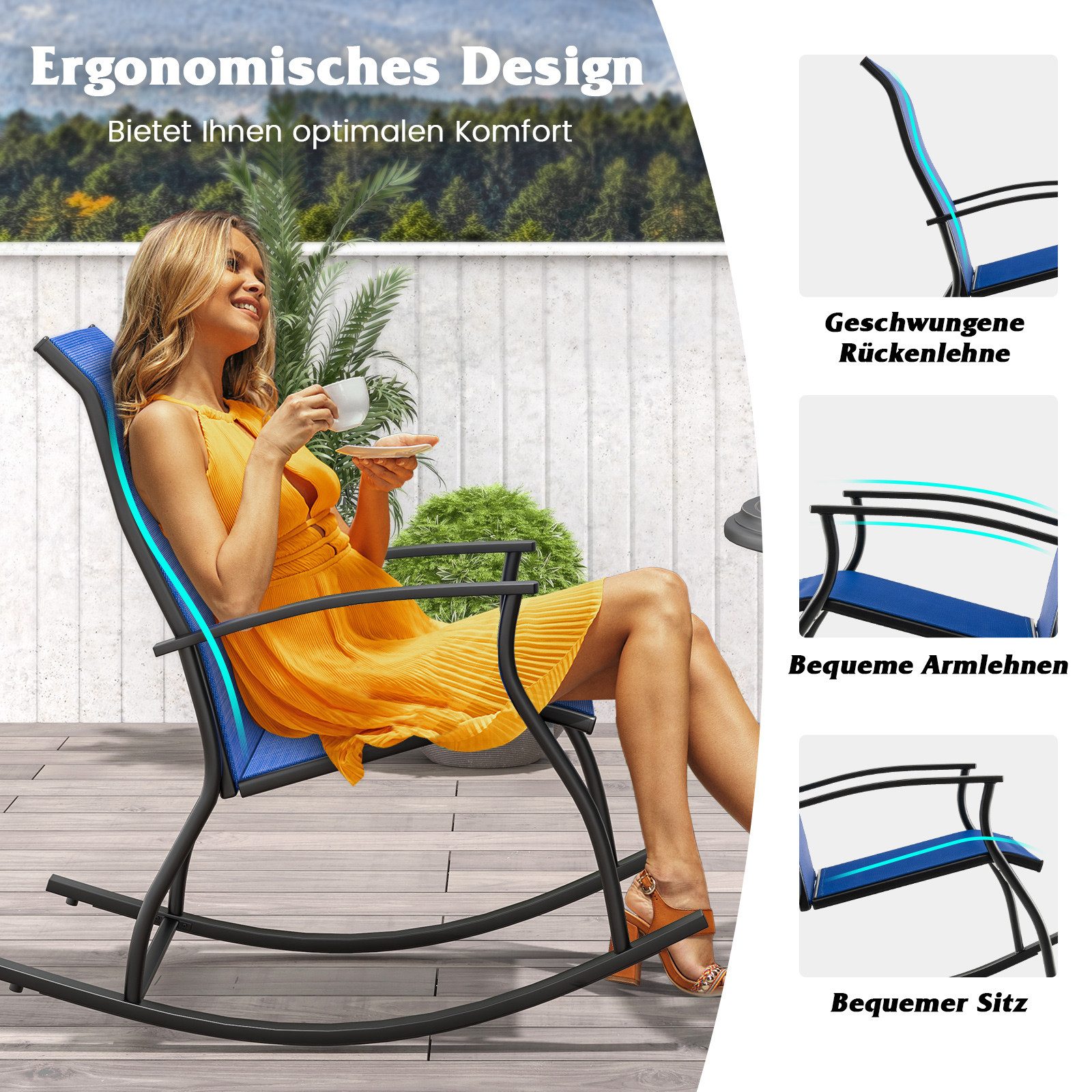 COSTWAY Schaukelstuhl (2 St), Gartenstuhl, mit Hochlehne, wetterfest