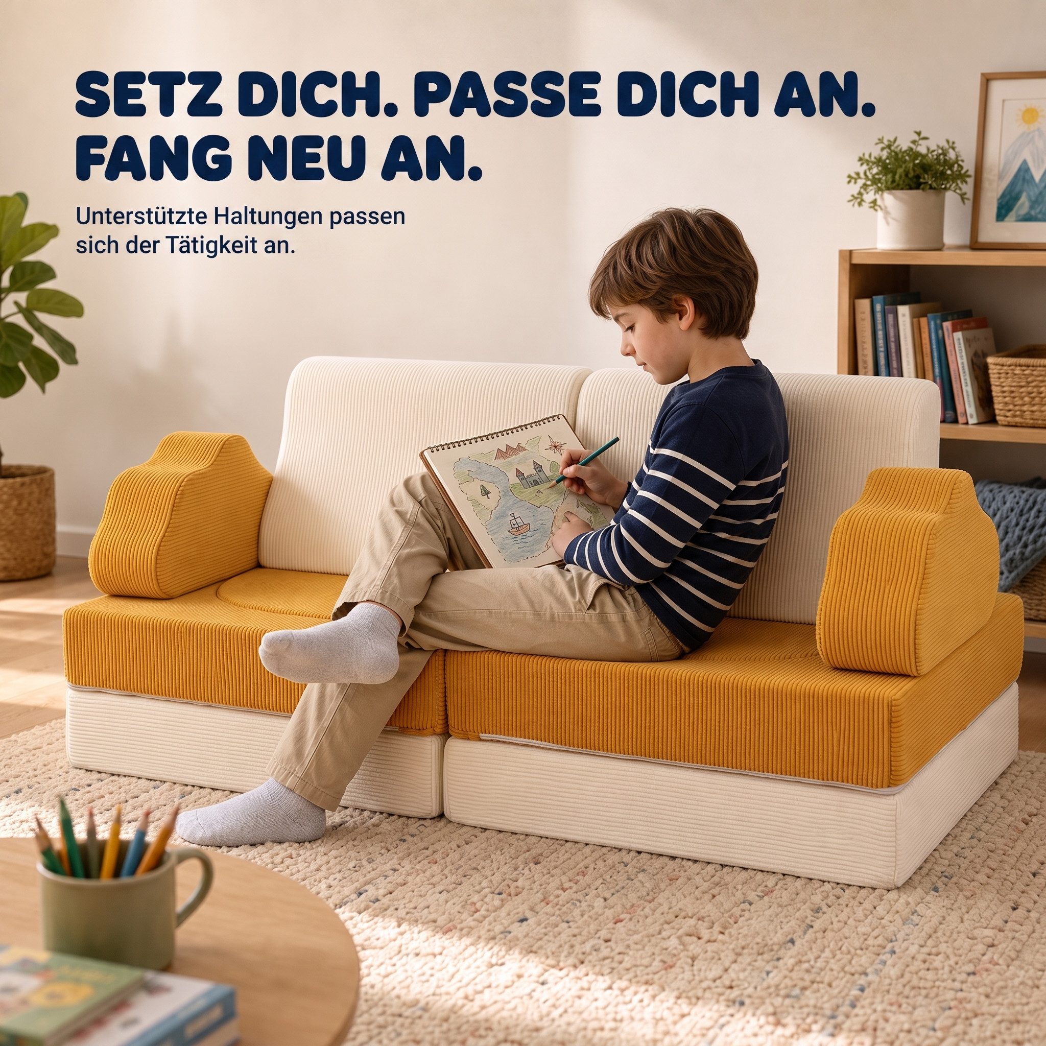 Jiexi Kindersofa Kindersofa Modular Spielsofa aus Cord Stoff Schaumstoff Couch – Bild 4 von 5