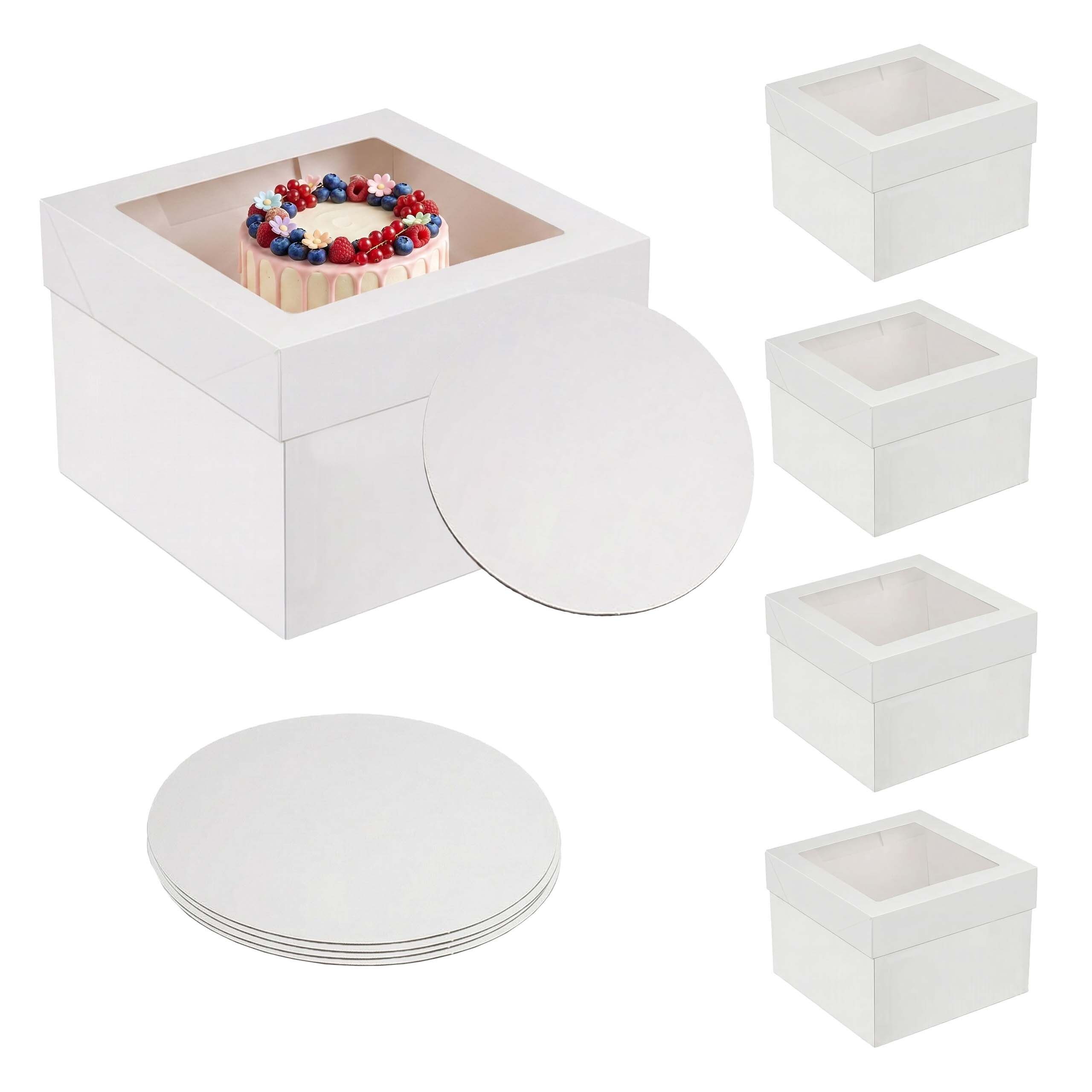 relaxdays Kuchentransportbox Tortenbox Set Sichtfenster & Cakeboards, Pappe, 5er Pack