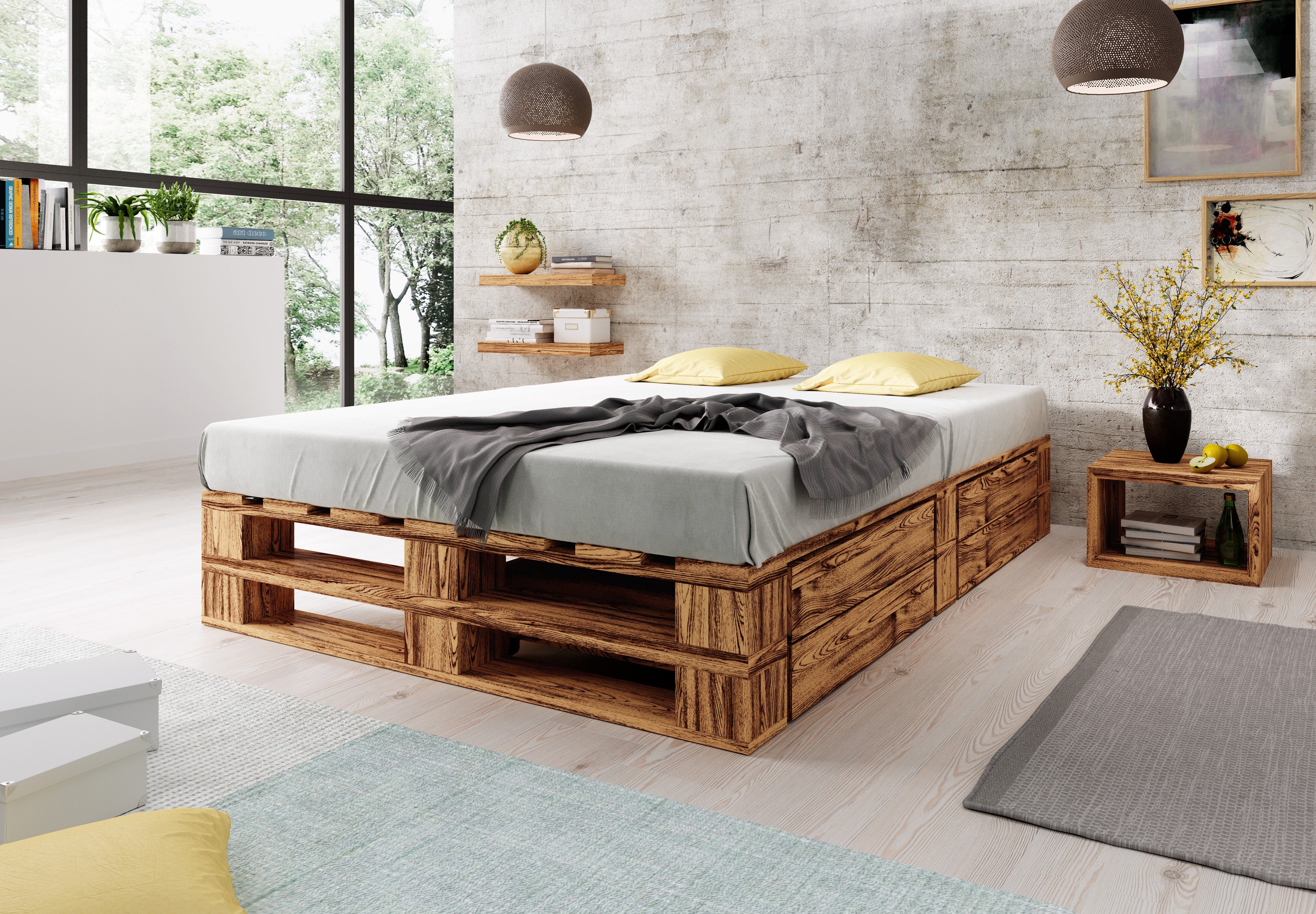 sunnypillow Palettenbett M2 aus Holz mit günstig online kaufen