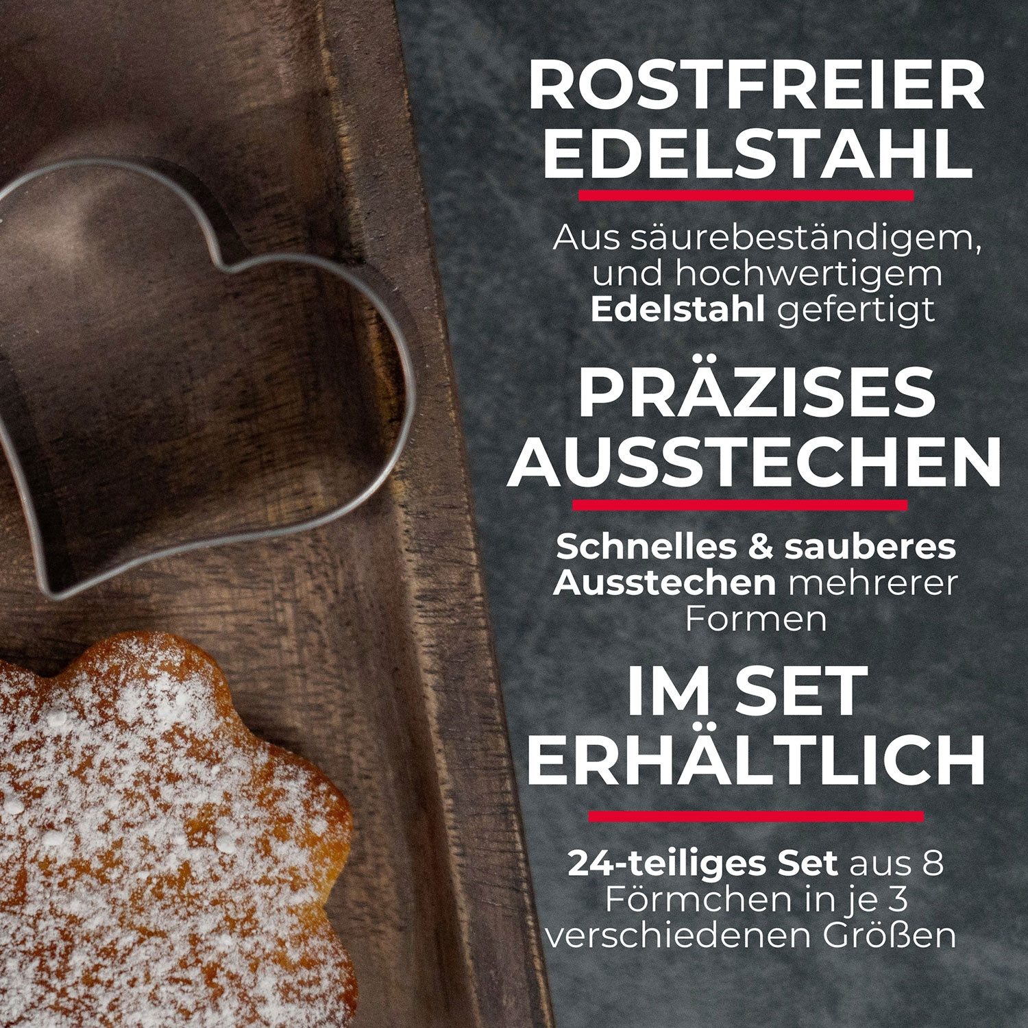 WESTMARK Ausstechform Terrassenkeks-Set Herz, Groß, 3-teilig, Größen: ø 4,5,6 cm, Edelstahl, dreiteilig, spülmaschinengeeignet, sehr scharfe Schneidkante – Bild 5 von 5