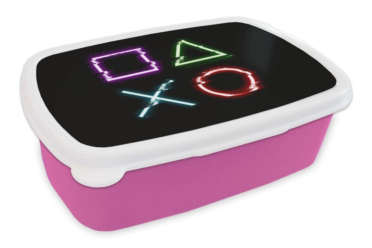 MuchoWow Lunchbox Spiel - Controller - Led, Kunststoff, (2-tlg), Brotbox für Erwachsene, Brotdose Kinder, Snackbox, Mädchen, Kunststoff rosa
