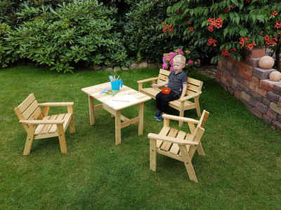 promadino Garten-Kindersitzgruppe Fehmarn, (4-tlg), aus Kiefernholz, 1 Bank, 1 Tisch, 2 Stühle