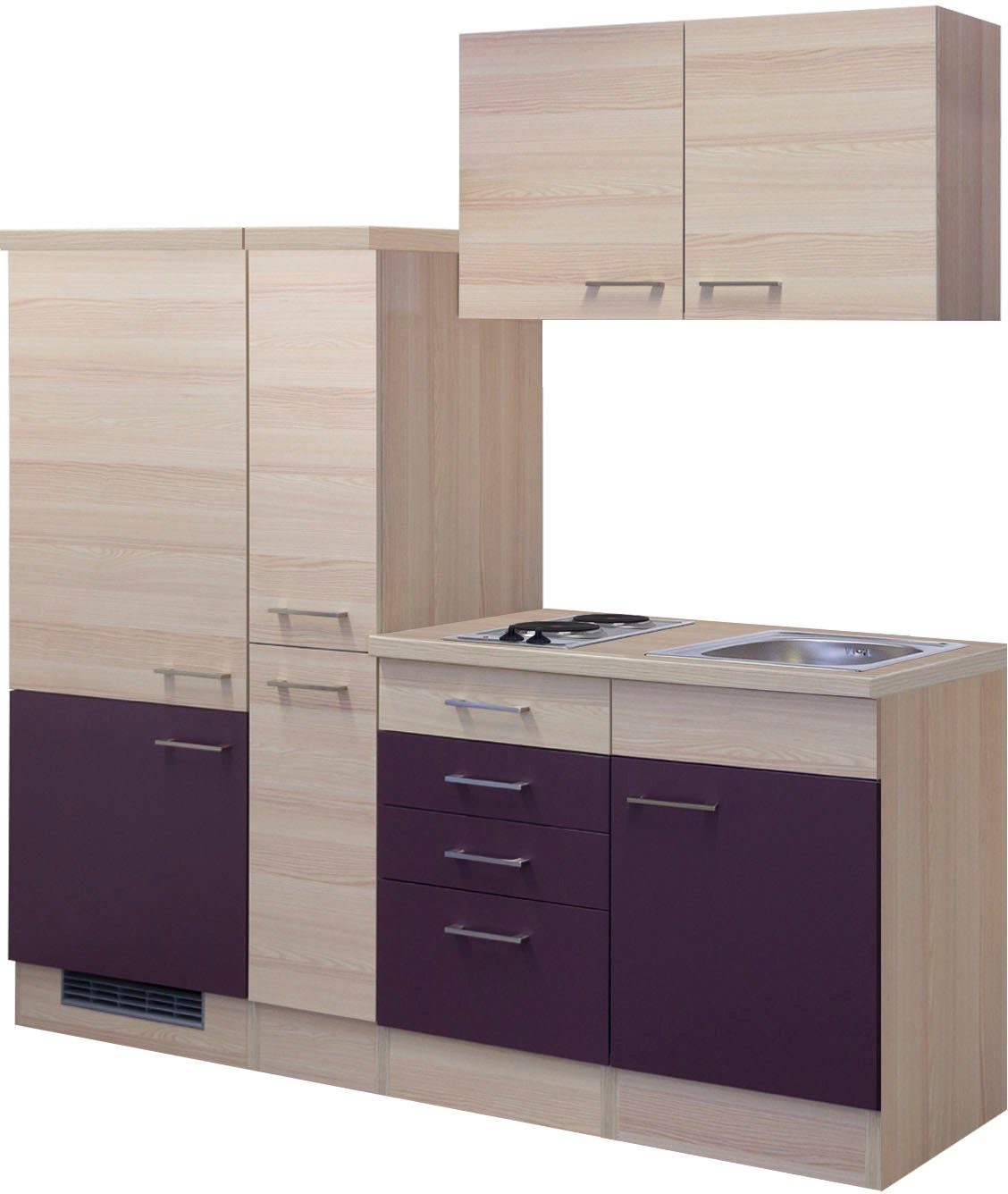 Flex-Well Küche Portland, Gesamtbreite 190 cm, mit Apothekerschrank, mit Einbau-Kühlschrank etc.
