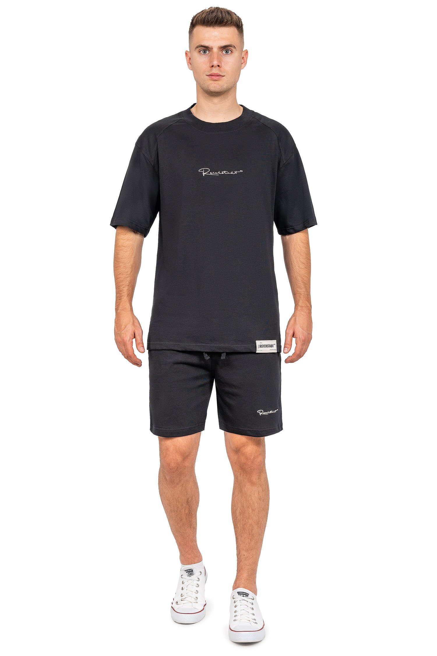 mit Brust schwarz Stitching T-shirt Casual der Oversize-Shirt (1-tlg) 22RS033 auf Reichstadt
