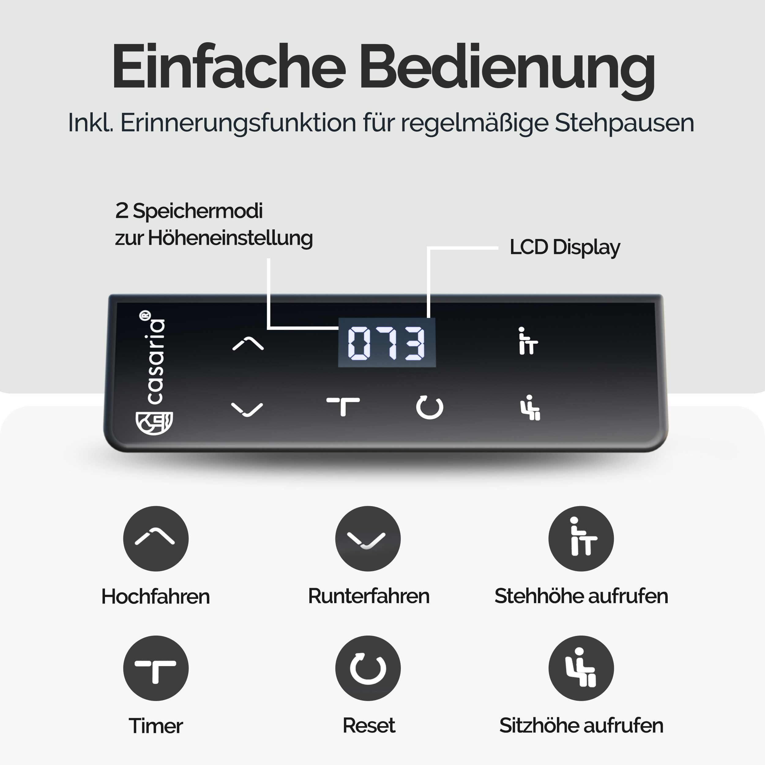 Casaria Schreibtisch, Höhenverstellbar Elektrisch 140x60cm LCD- Display Stahlgestell Büro