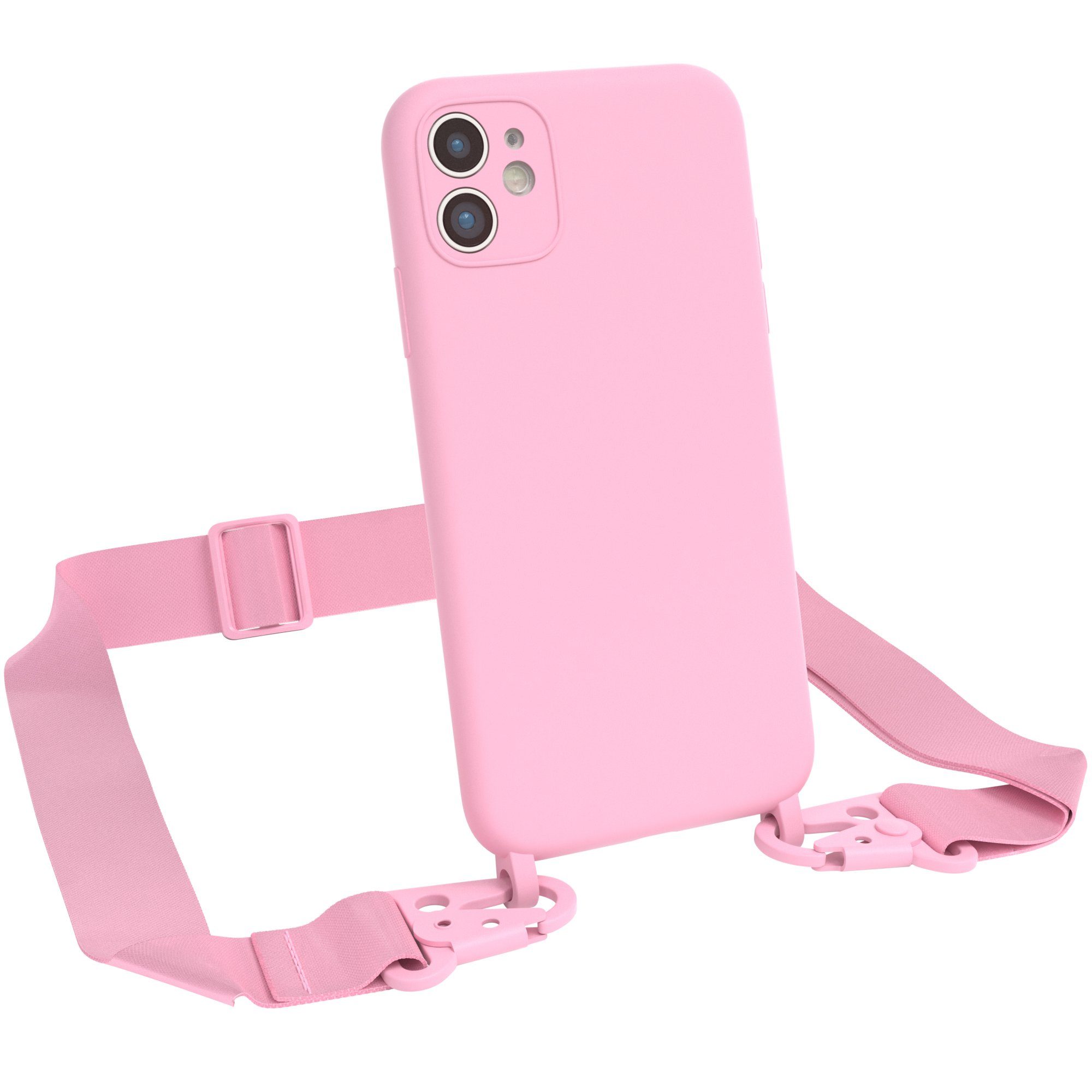 EAZY CASE Handykette Breitband Kette für Apple iPhone 11 6,1 Zoll, Handytasche Smartphonekette Karabiner Schutzhülle zum Umhängen Rosa