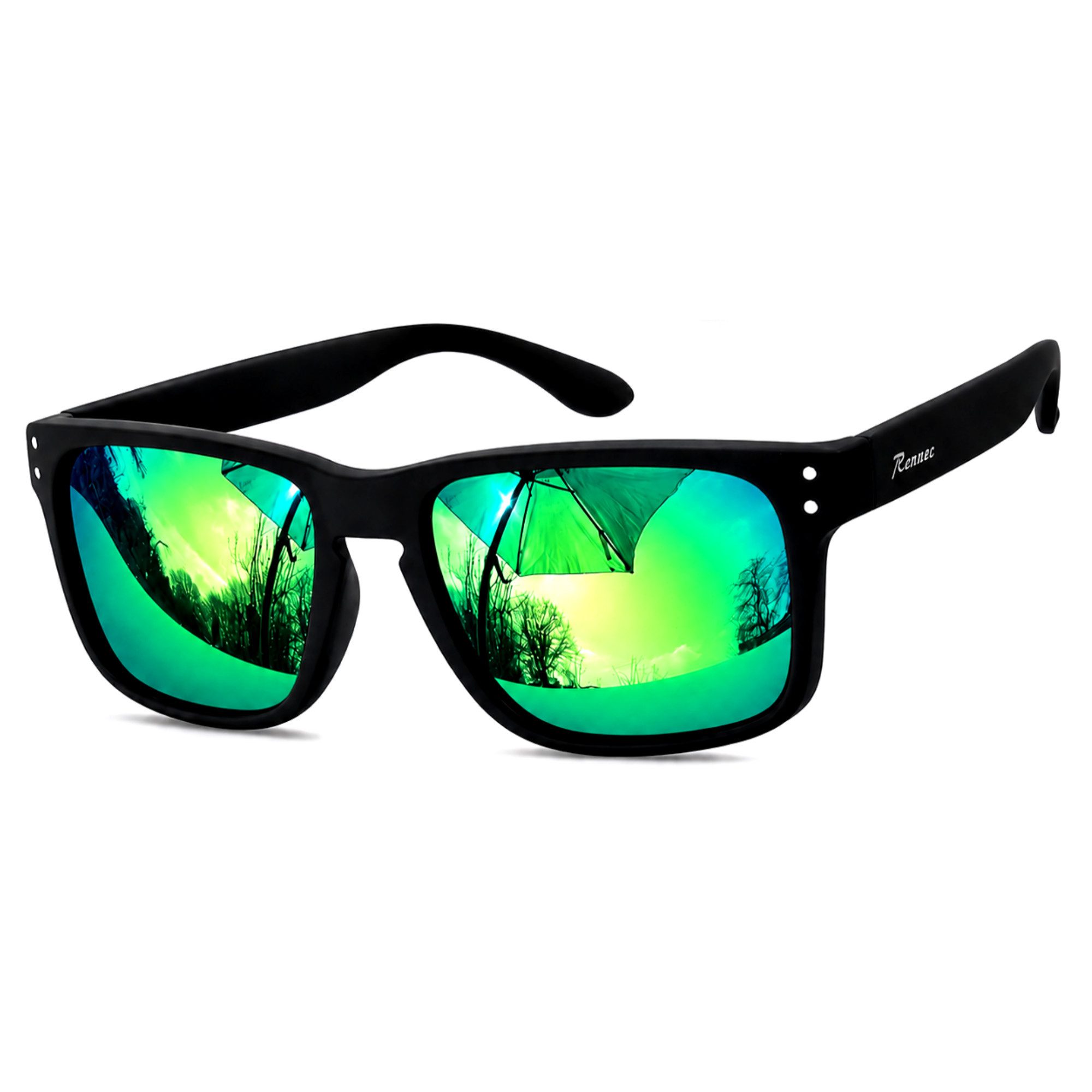 Rennec Sonnenbrille Herren Rechteckig Polarisiert Verspiegelt Markenbrille mit Hardcase Gläser UV400 Getönt oder Verspiegelt, stabile Bügelgelenke
