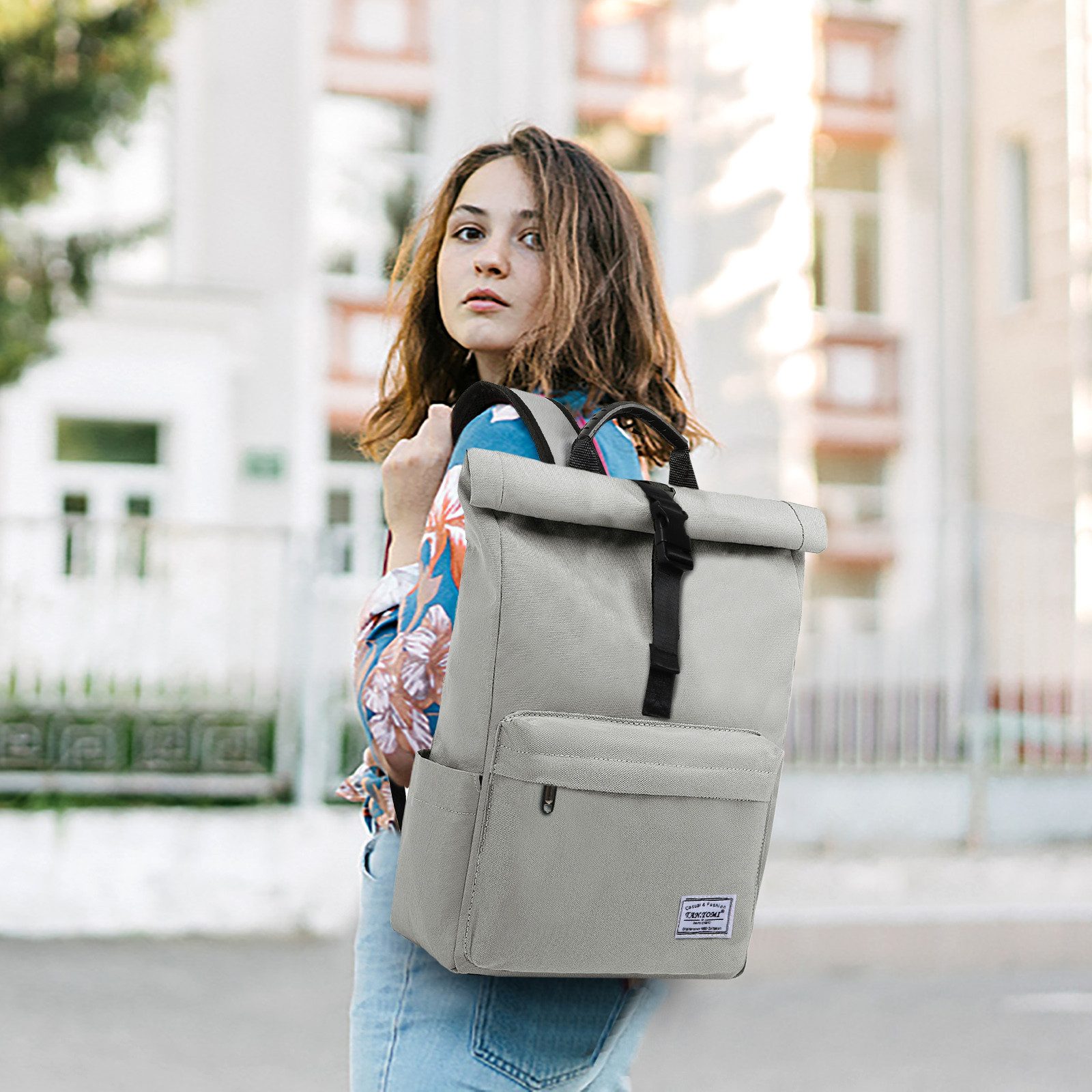 TAN.TOMI Cityrucksack Rolltop Rucksack Damen Herren, Rucksack Laptop Tasche 15,6 Zoll (Damen Herren weit öffenbar, Rolltop Rucksack wasserdicht), Backpack Daypack für Schule,Fahrradfahren,Freizeit und Reise