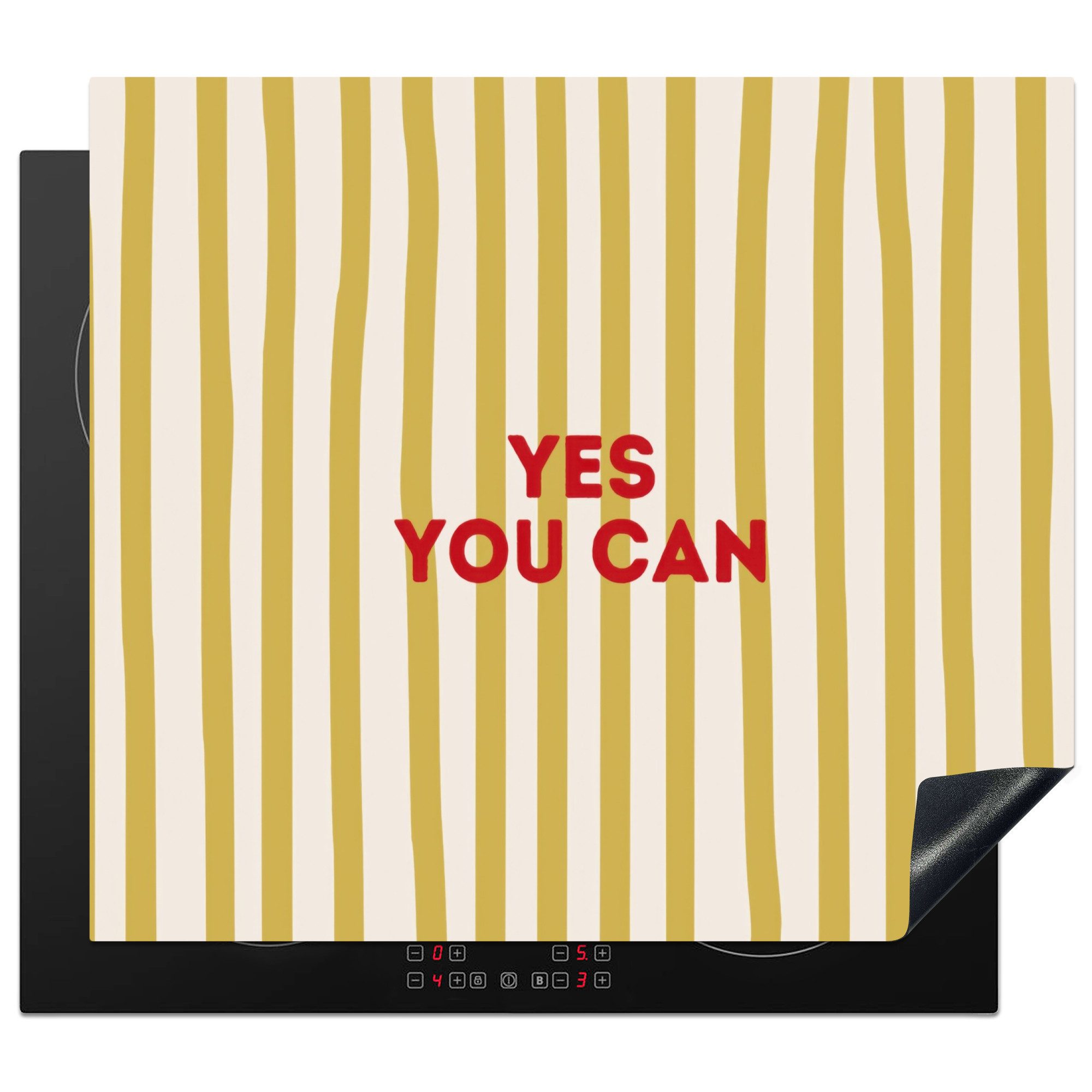 MuchoWow Herd-Abdeckplatte Streifen - Abstrakt - Yes you can - Rot, Vinyl, (1 tlg), Abdeckplatte für Ceranfeld, Herd Inductionsmatte, 60x50 cm