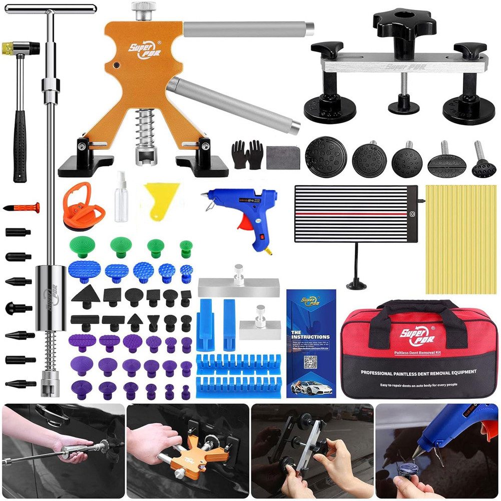 GarveeMore Reparatur-Set Autokarosserie Delle Reparatur-Set, Mehrere Stücke LackfreieEntfernung, Mit Dellenheber,Brückenzieher,Gummihammer,T-Bar,Saugnapf,Dellenzieher