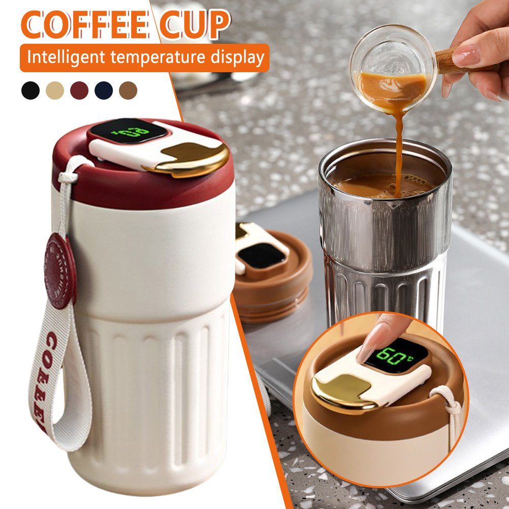 Blusmart Tasse Kaffeebecher Mit Rot Aus Tragbarer weiß Temperaturanzeige, Isolierbecher