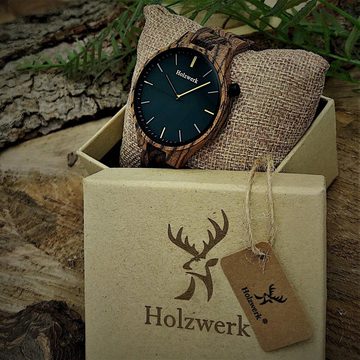 Holzwerk Quarzuhr HELDBURG Damen & Herren Holz Armband Uhr, braun, schwarz, gelb