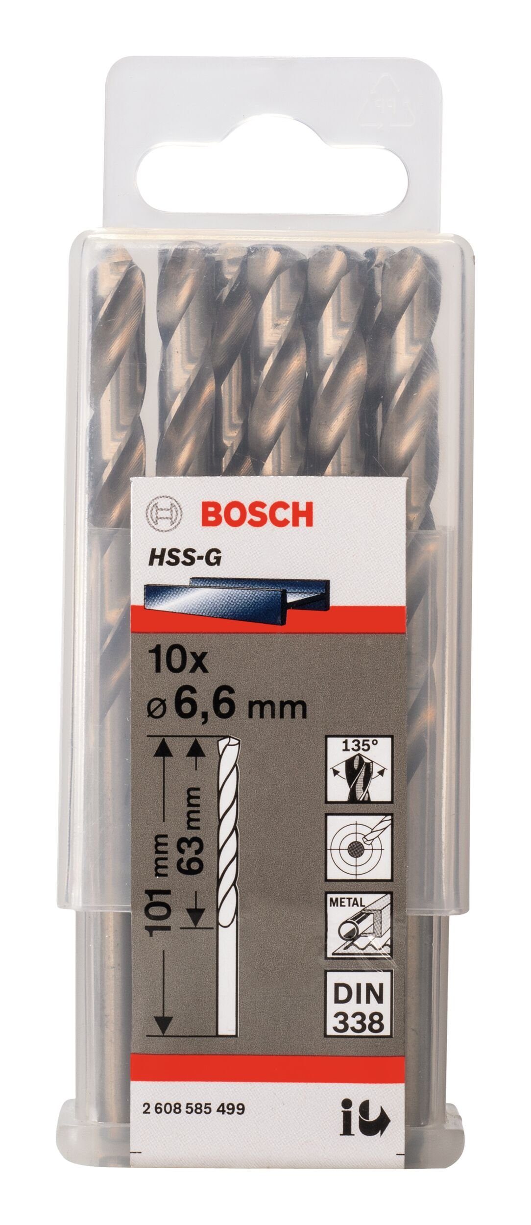 BOSCH Metallbohrer, - 10er-Pack x mm x 101 338) HSS-G - (10 6,6 Stück), (DIN 63